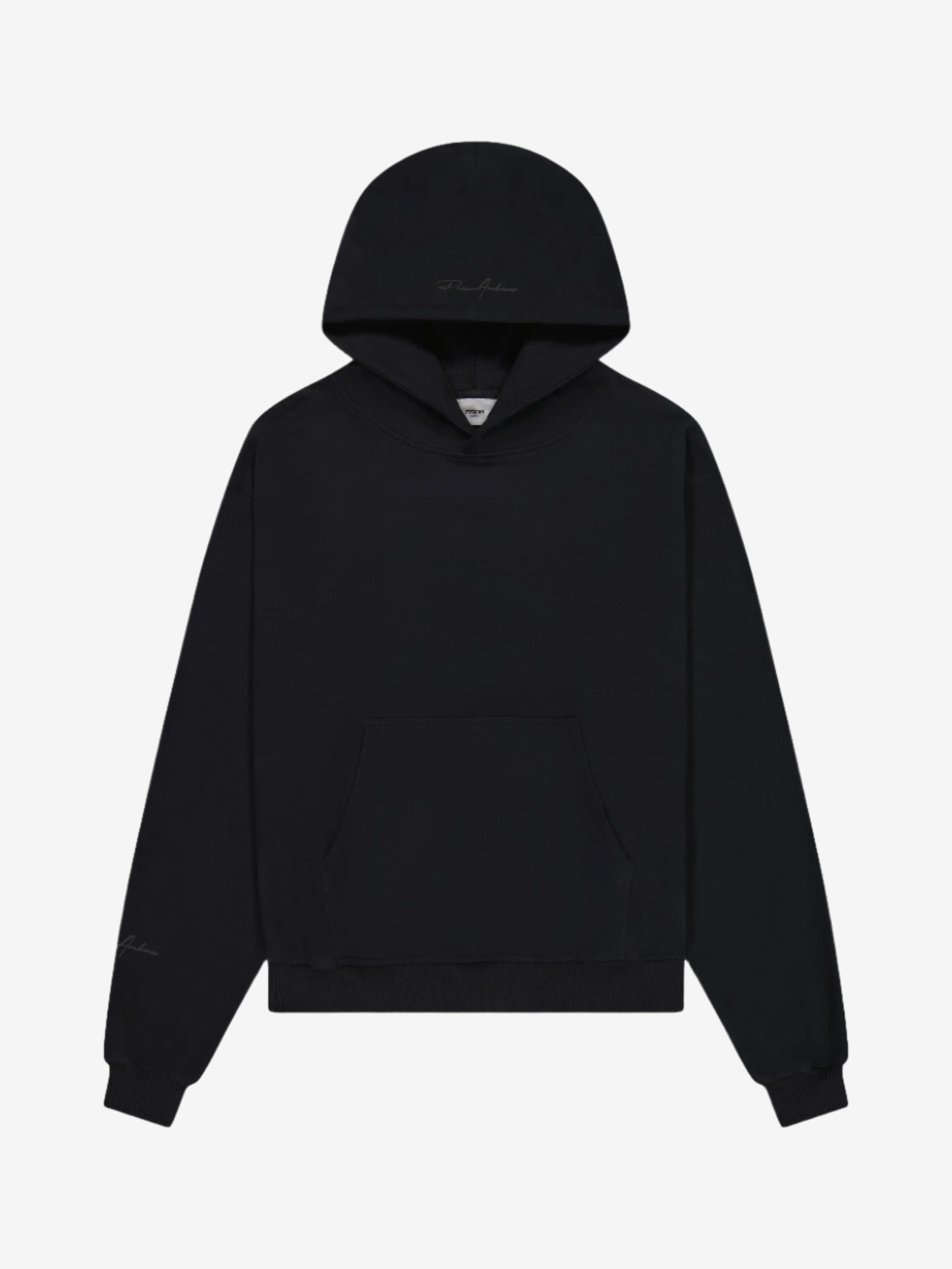 Prior Archives Prior Black Collection Embroidery Logo Oversized Cropped Hoodie Onyx