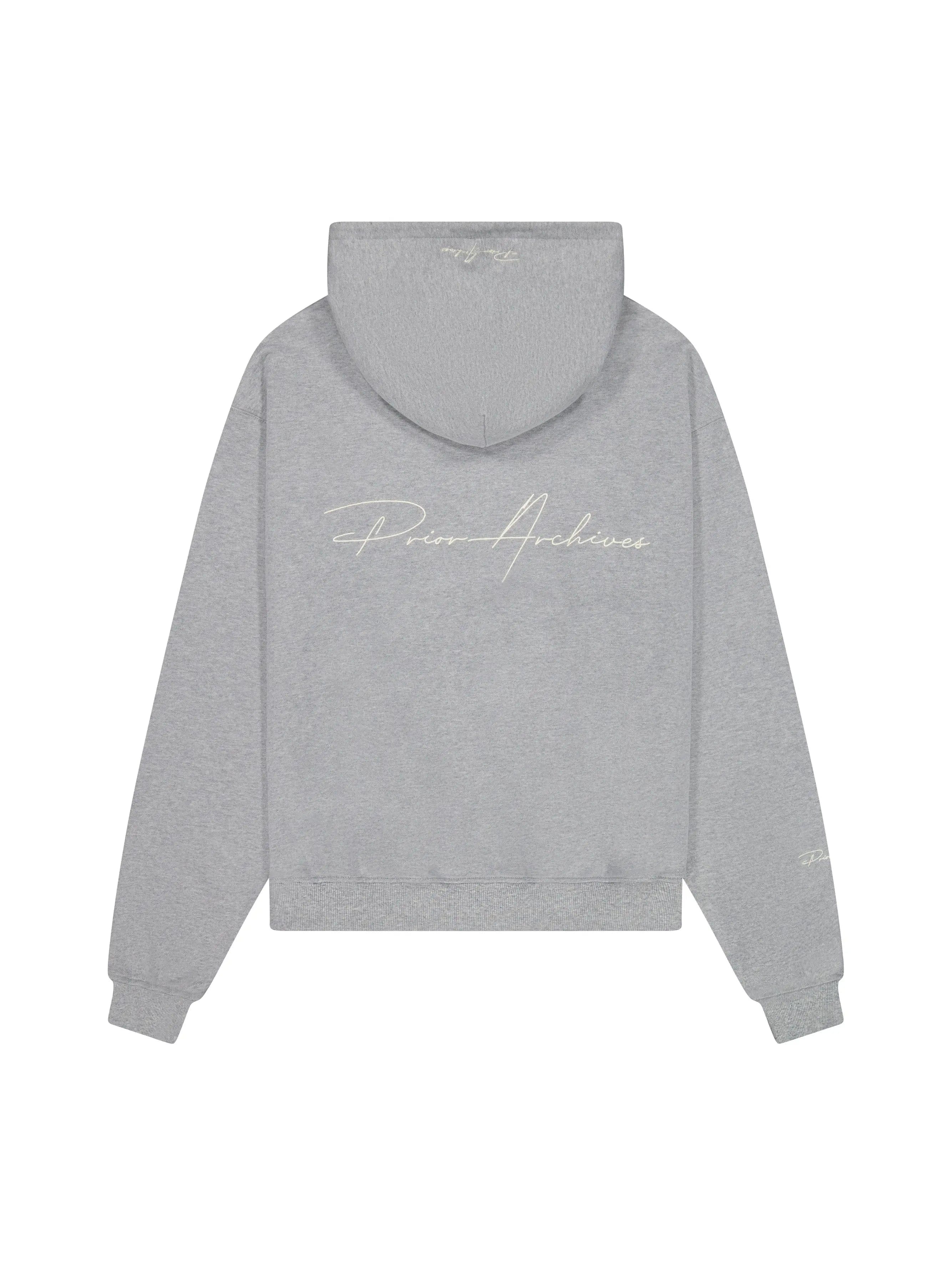 Prior Archives Prior Embroidery Logo Oversized Cropped Hoodie Heather Grey