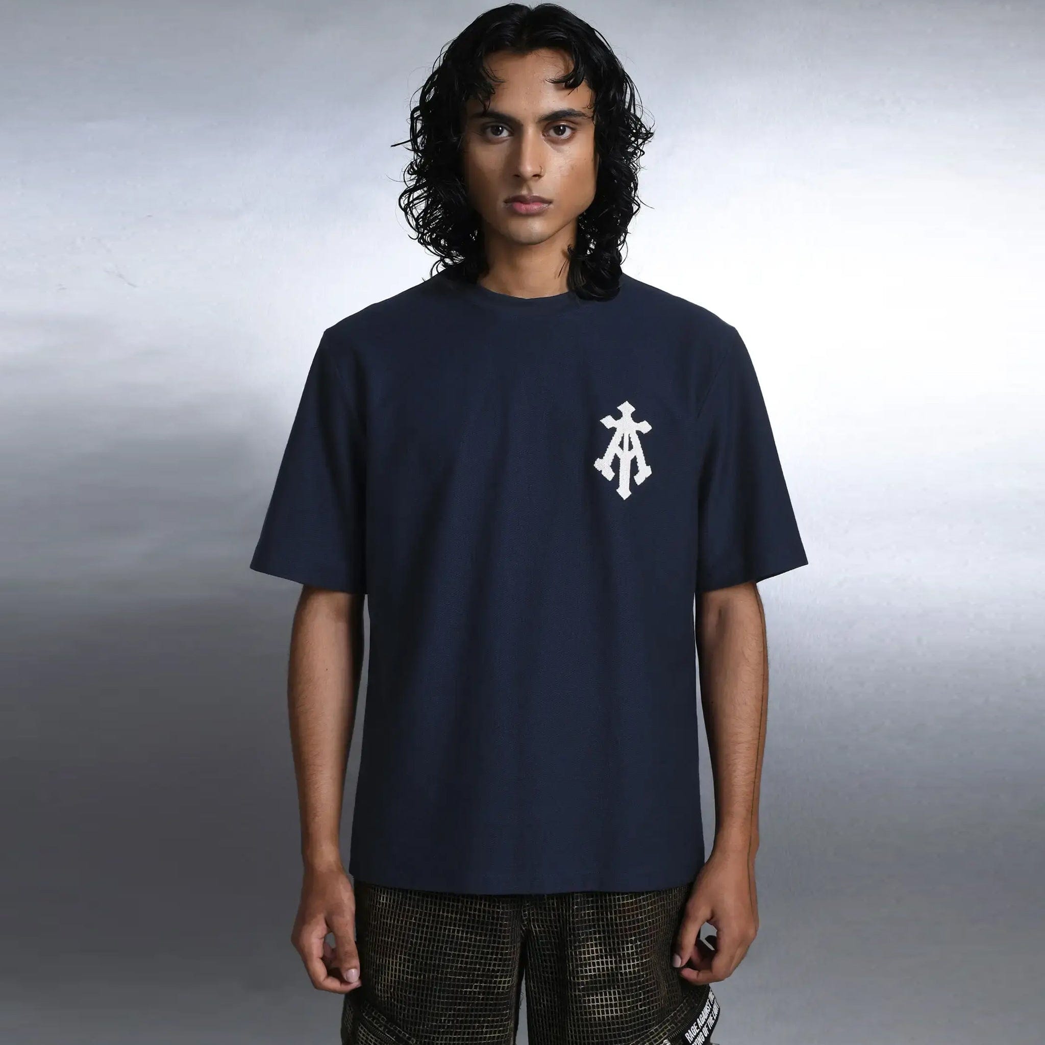 Almost Gods Alpha Cross Aari Knit T-Shirt (Navy)
