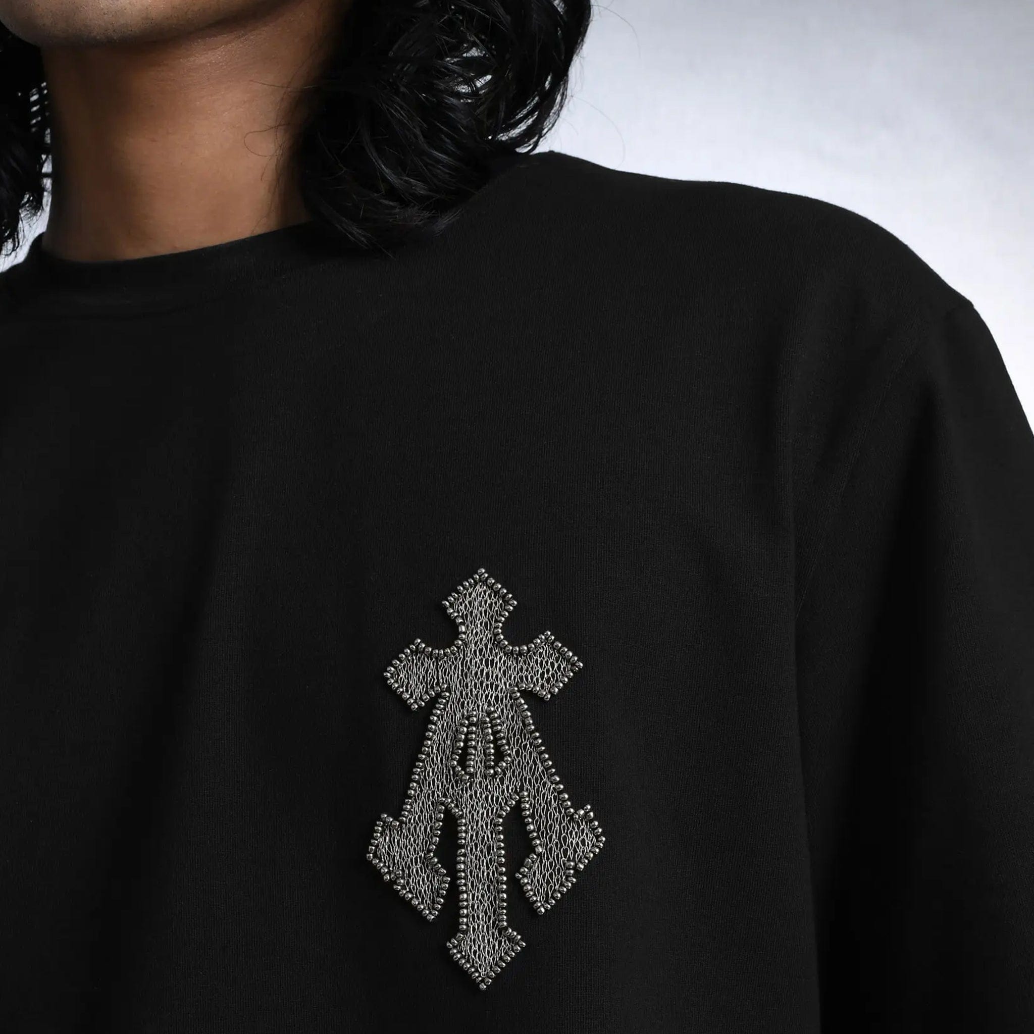 Almost Gods Alpha Cross T-Shirt In Zari Embroidery (Black)