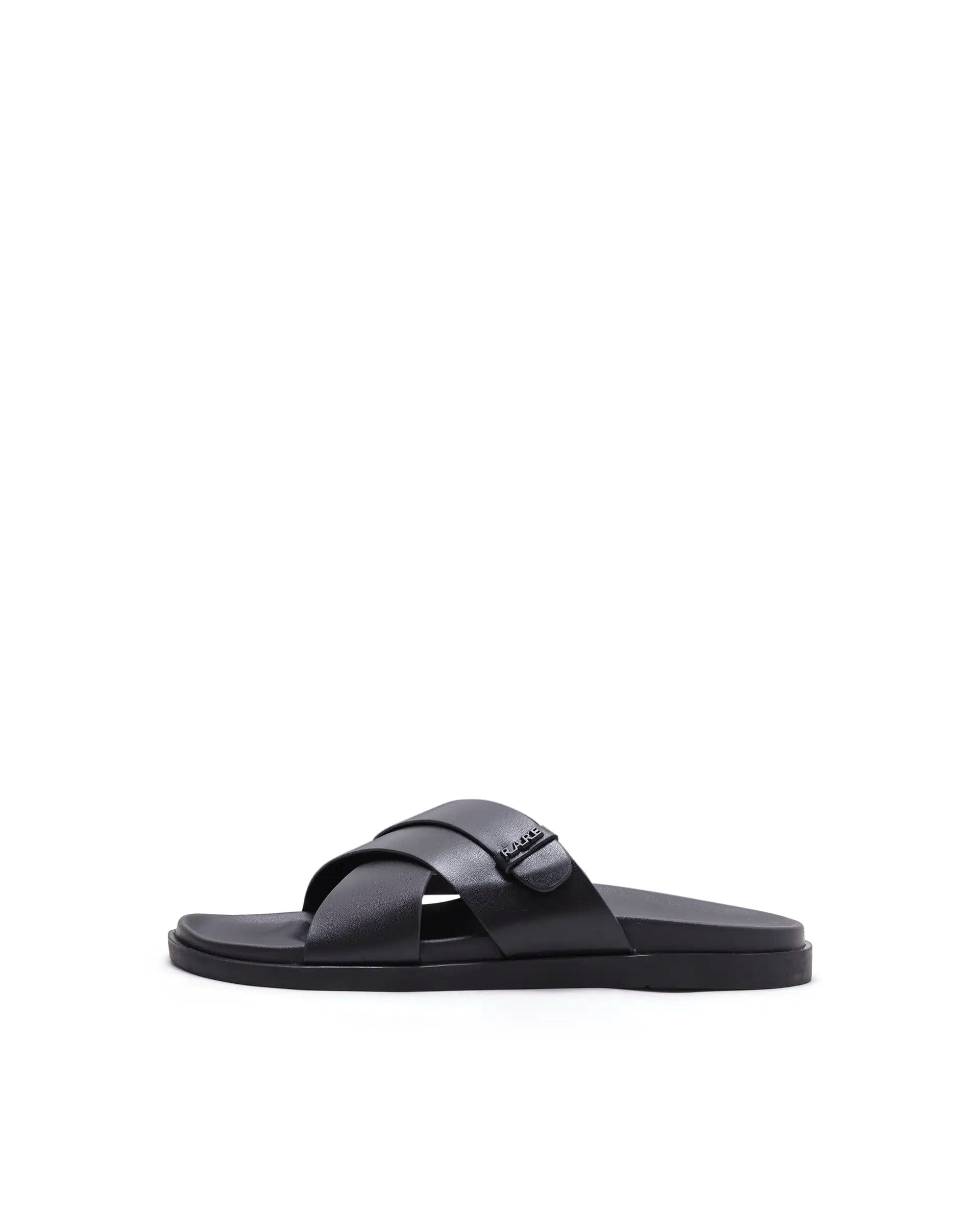 Rarez Men's Mave Black Leather Regular Sandal