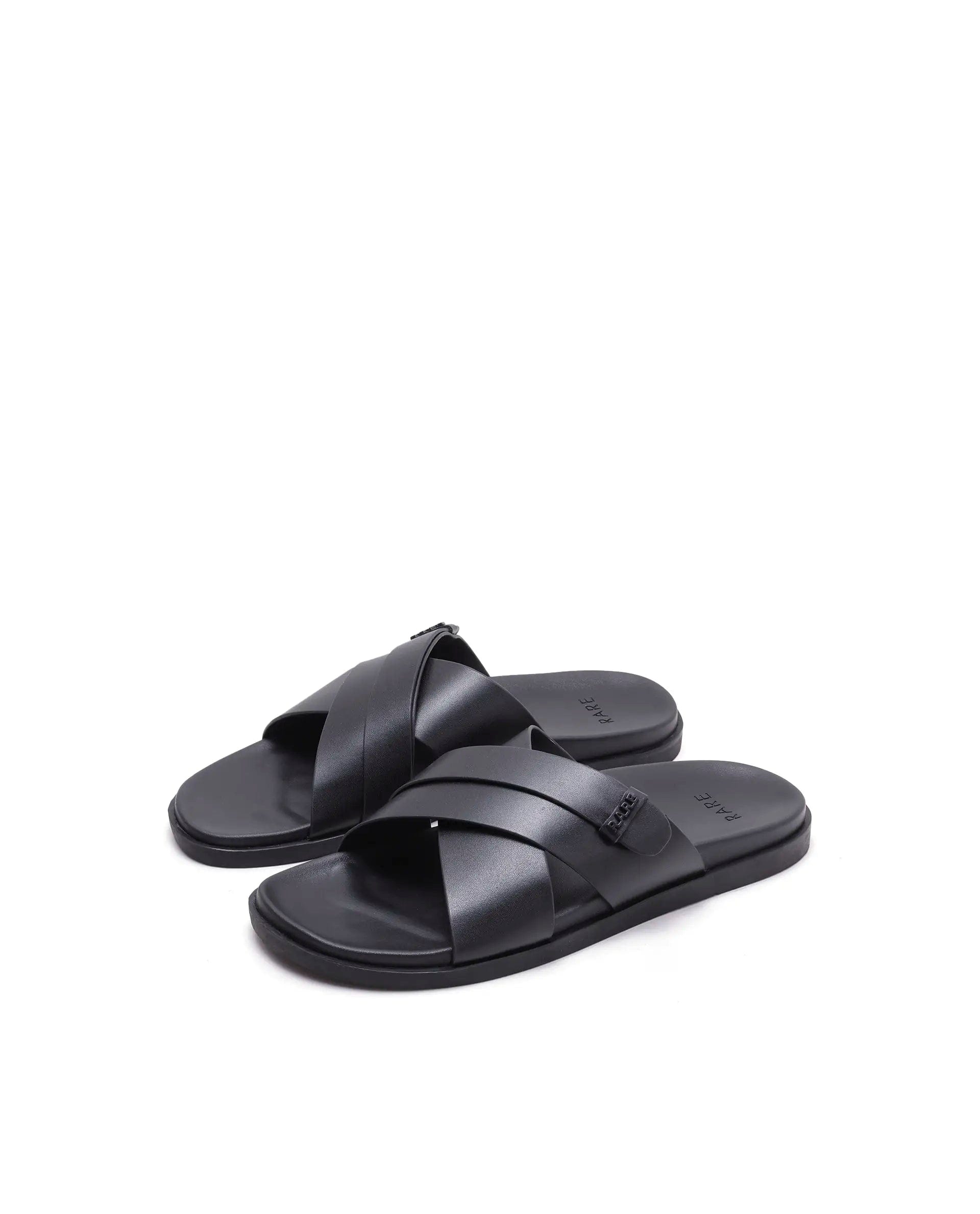 Rarez Men's Mave Black Leather Regular Sandal