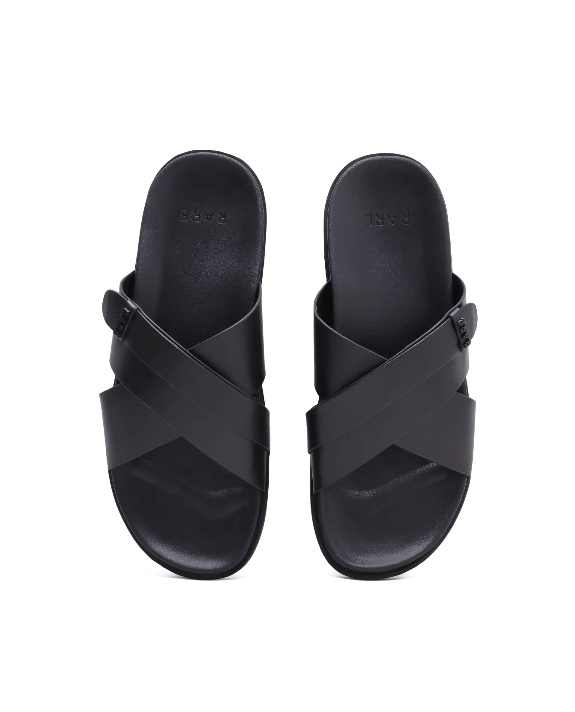 Rarez Men's Mave Black Leather Regular Sandal