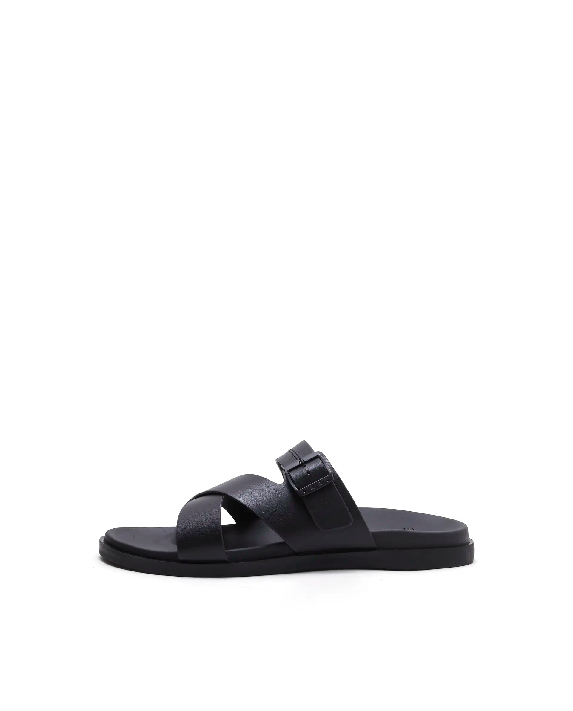 Rarez Men's Pluxi Black Leather Regular Sandal