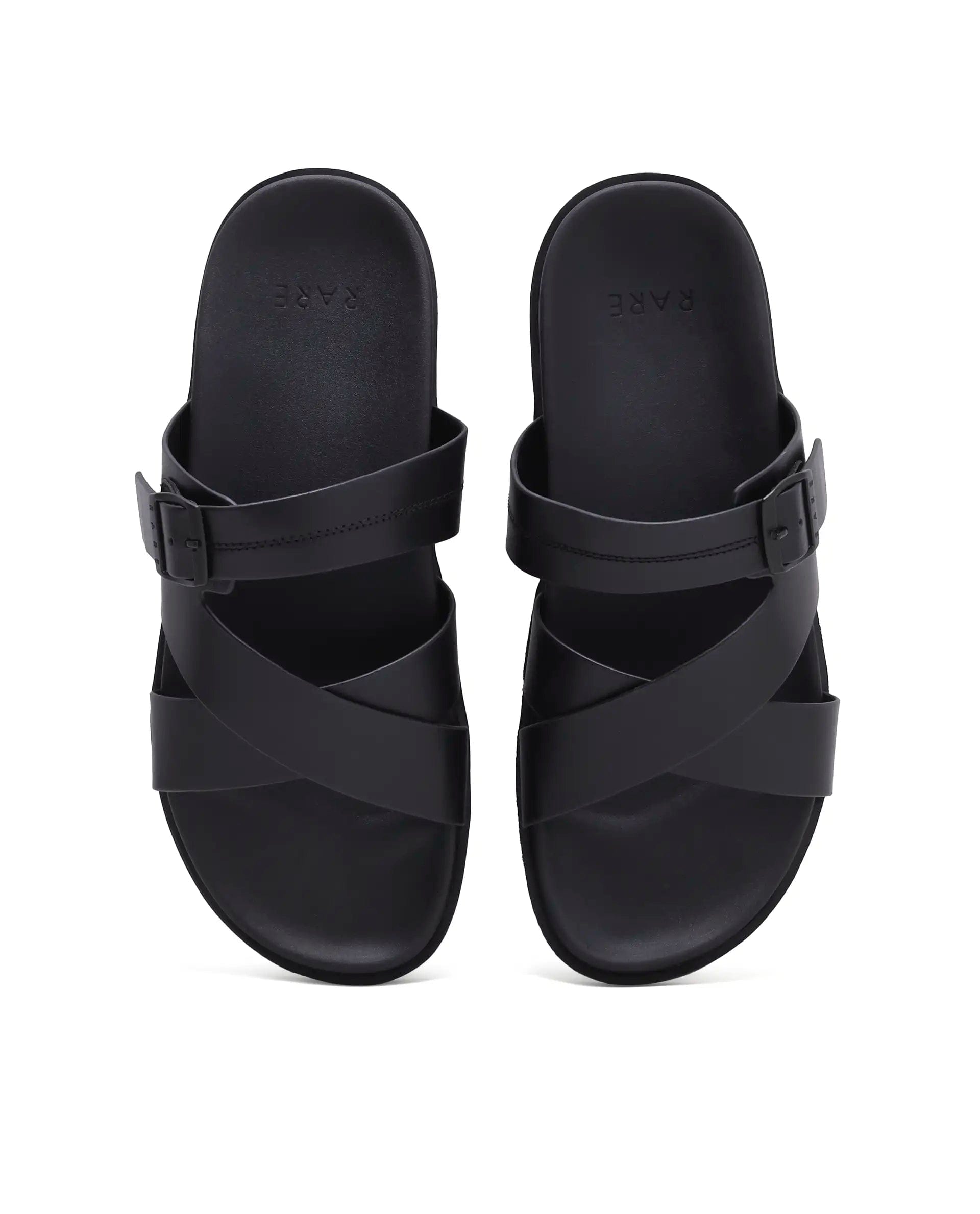 Rarez Men's Pluxi Black Leather Regular Sandal