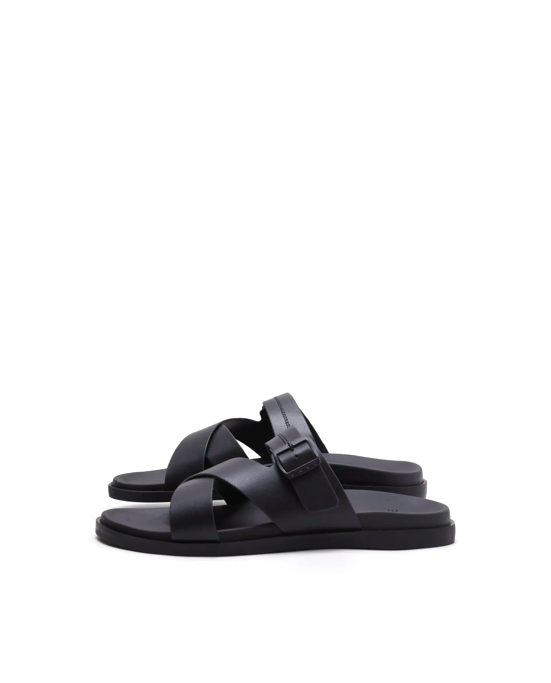 Rarez Men's Pluxi Black Leather Regular Sandal