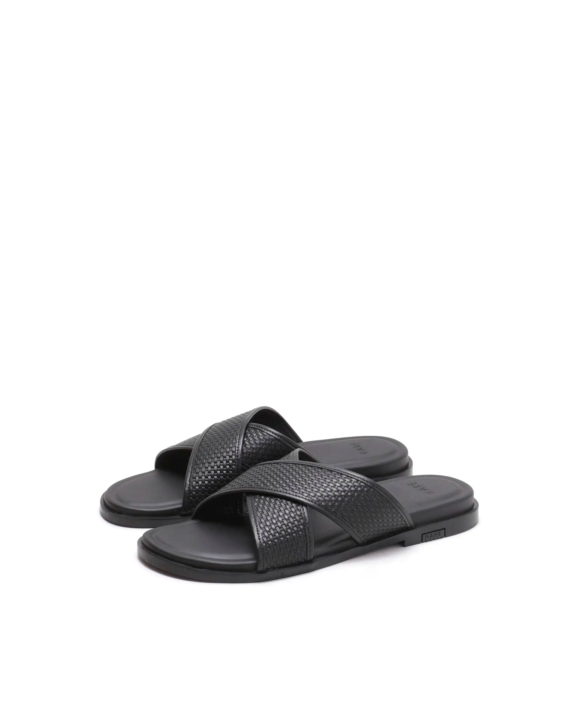 Rarez Men's Trev Black Leather Regular Sandal