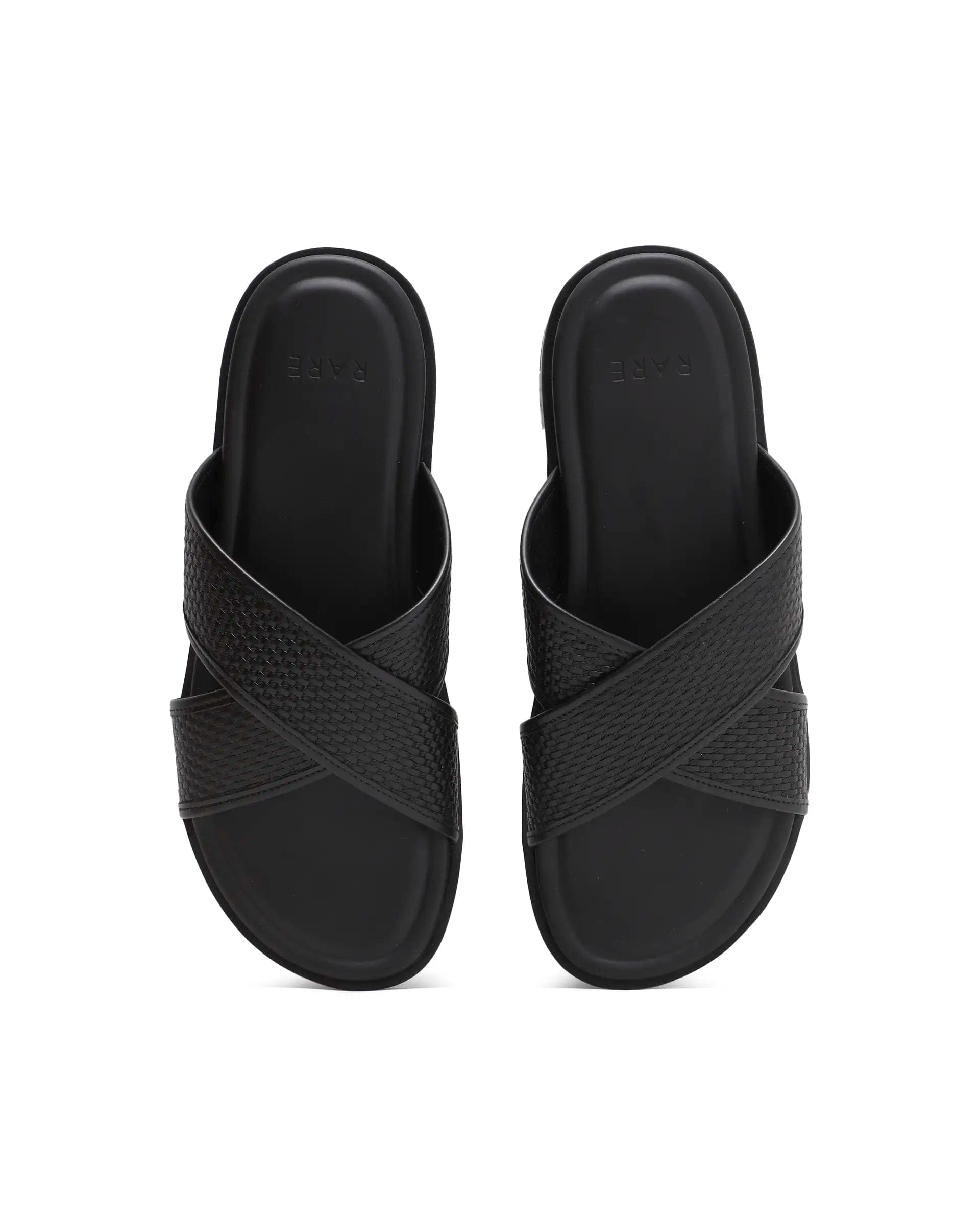 Rarez Men's Trev Black Leather Regular Sandal