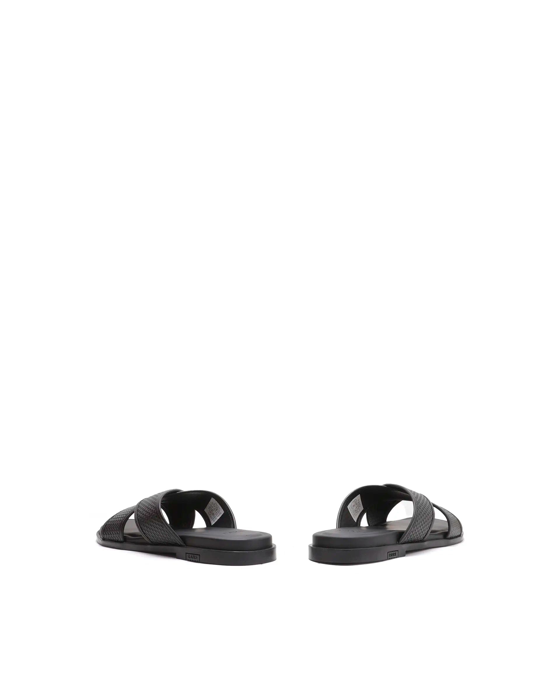 Rarez Men's Trev Black Leather Regular Sandal