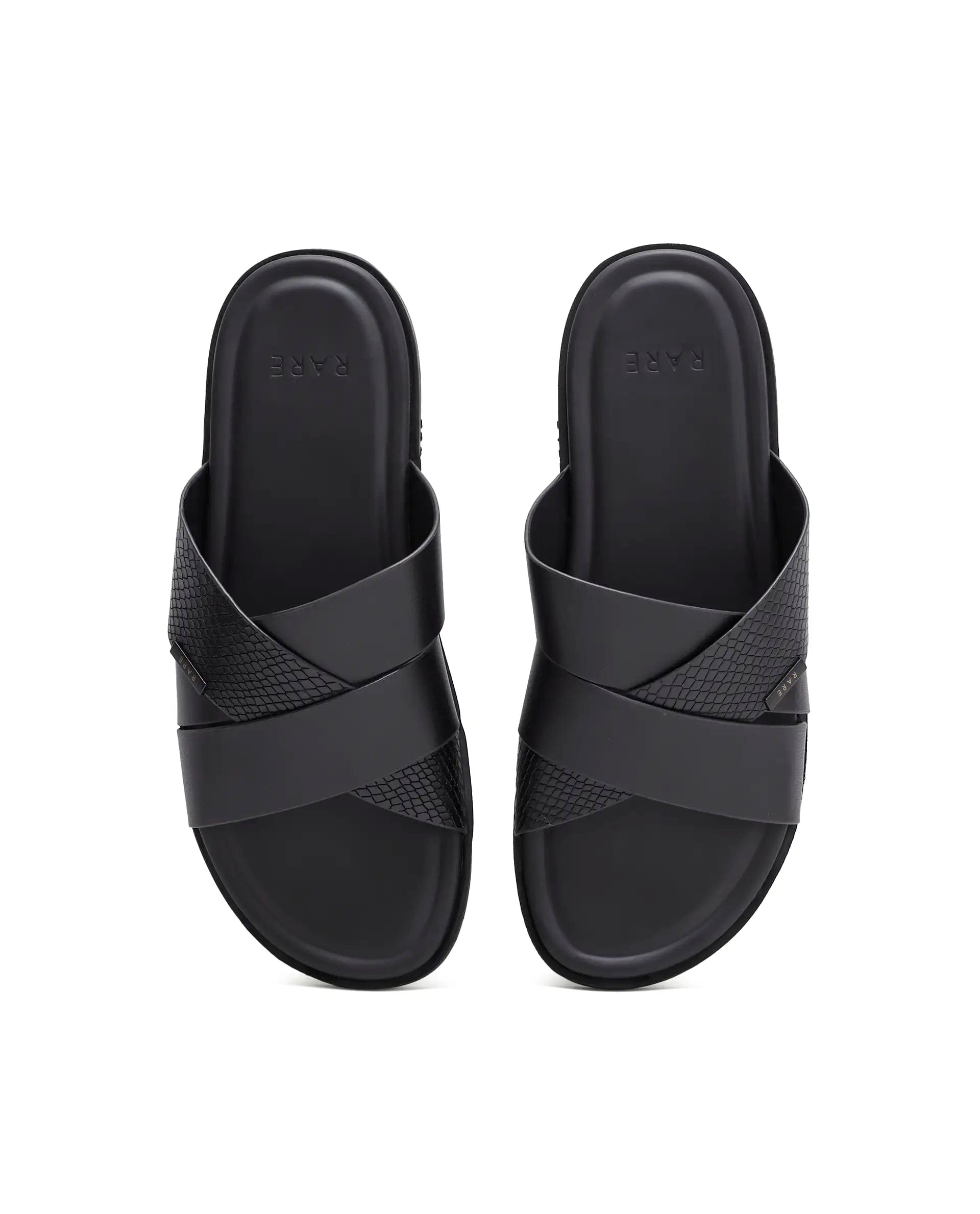 Rarez Men's Groove Black Leather Regular Sandal