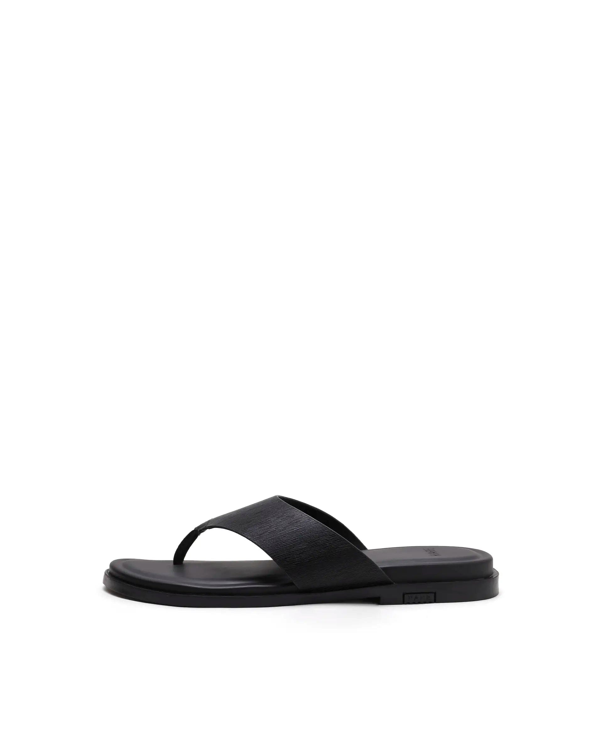 Rarez Men's Tong Black Leather Regular Sandal