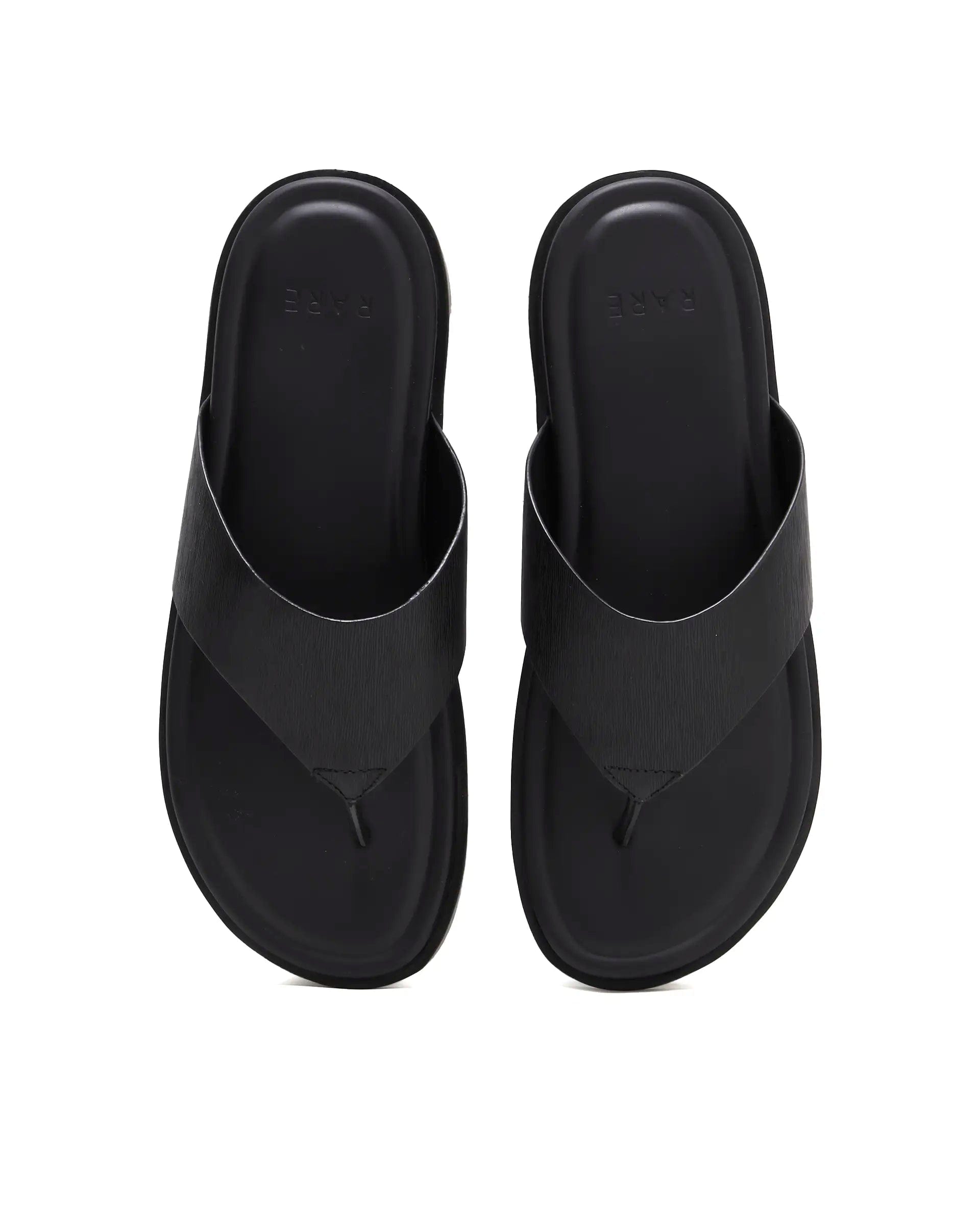 Rarez Men's Tong Black Leather Regular Sandal