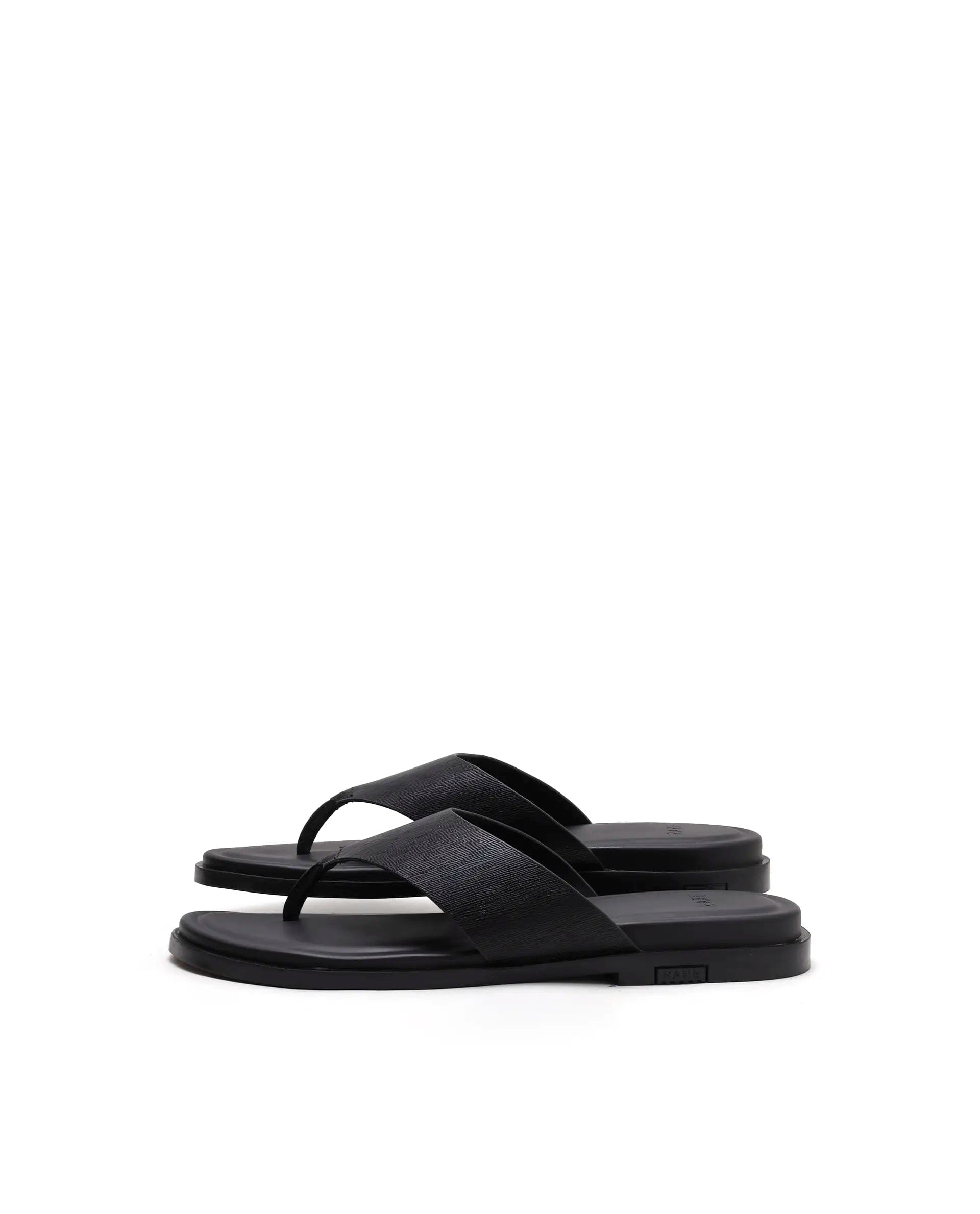 Rarez Men's Tong Black Leather Regular Sandal