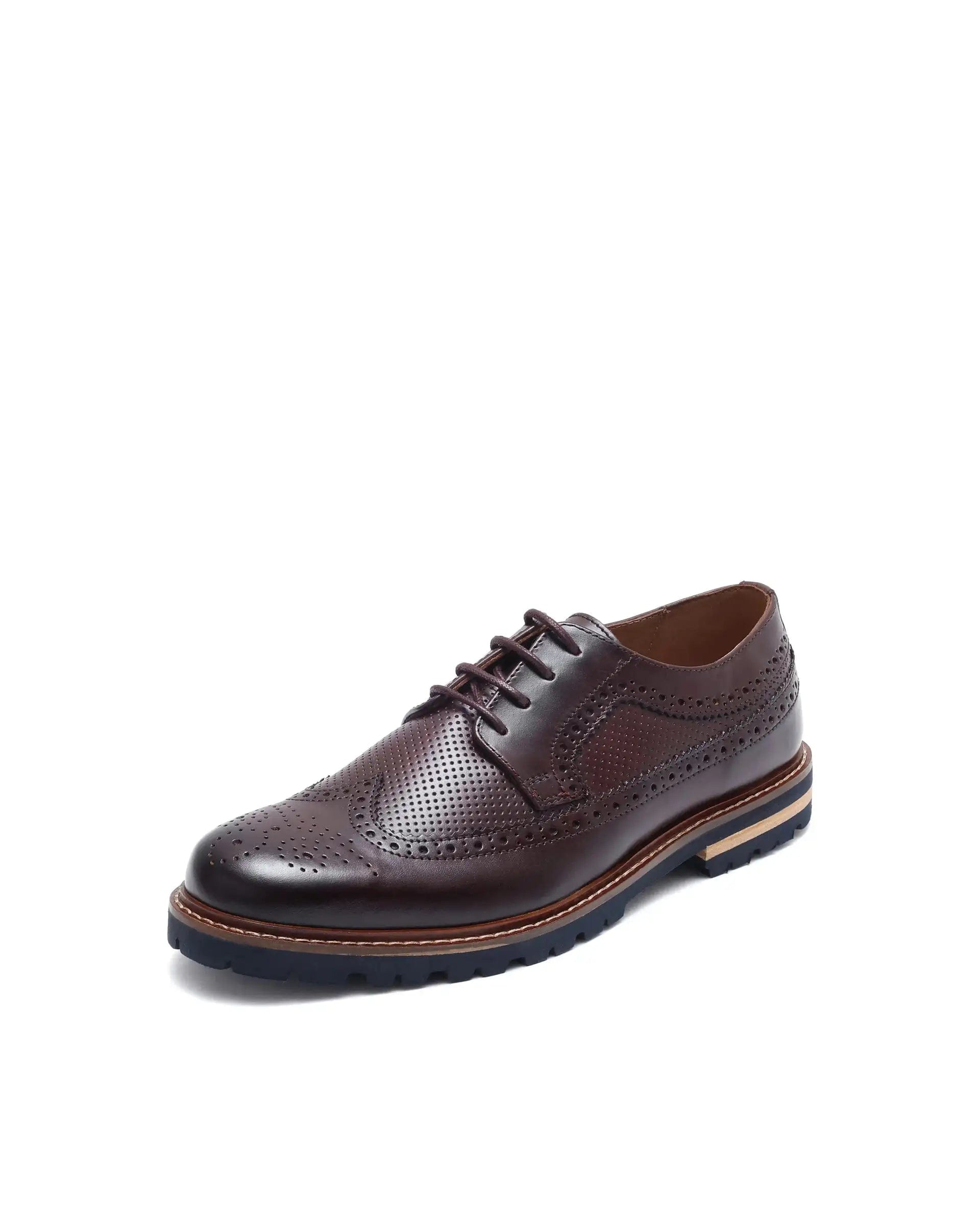 RAREZ Rare Rabbit Mens Brox Maroon Derby Lace - Up Brogue Detailing Leather Formal Shoes