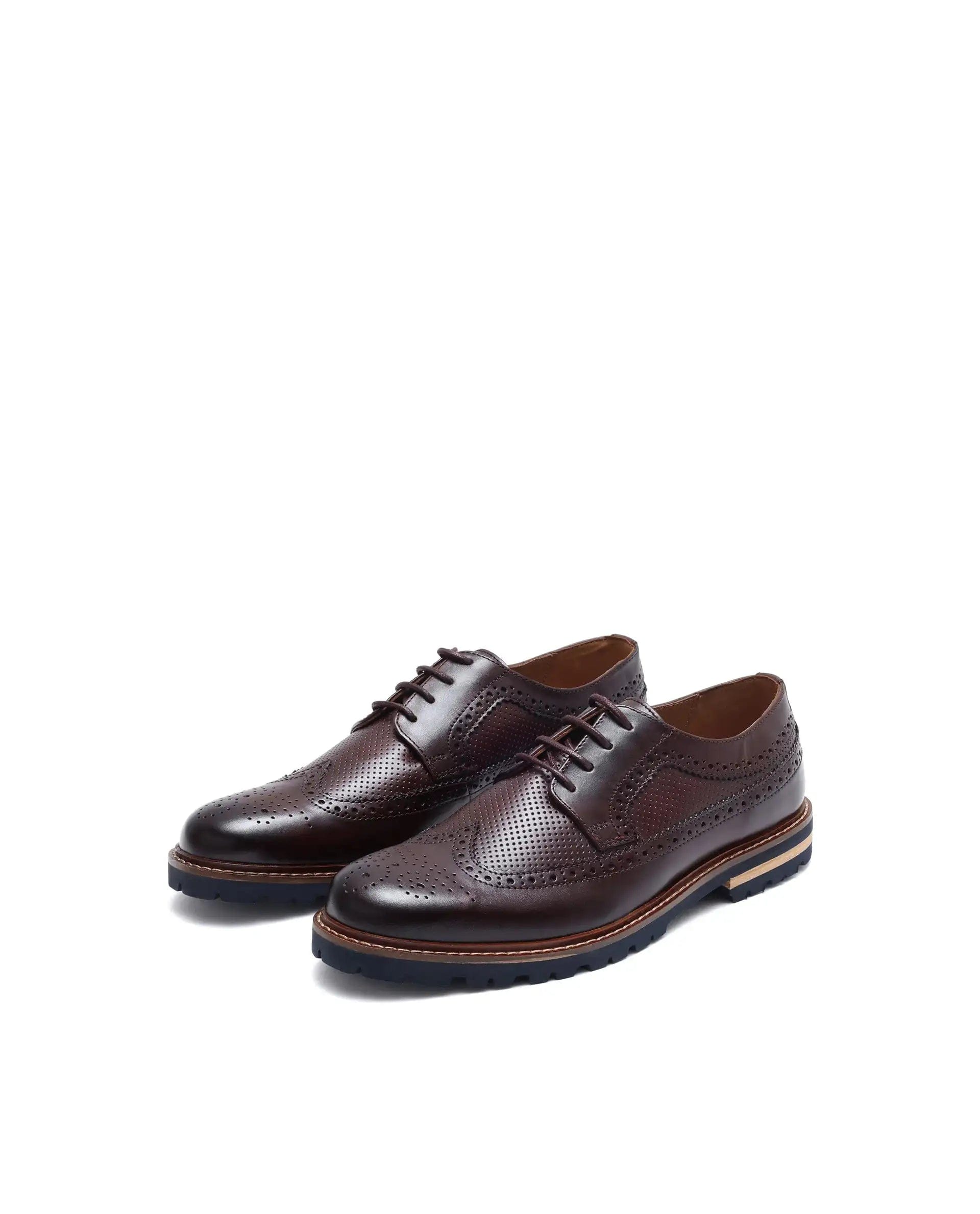 RAREZ Rare Rabbit Mens Brox Maroon Derby Lace - Up Brogue Detailing Leather Formal Shoes