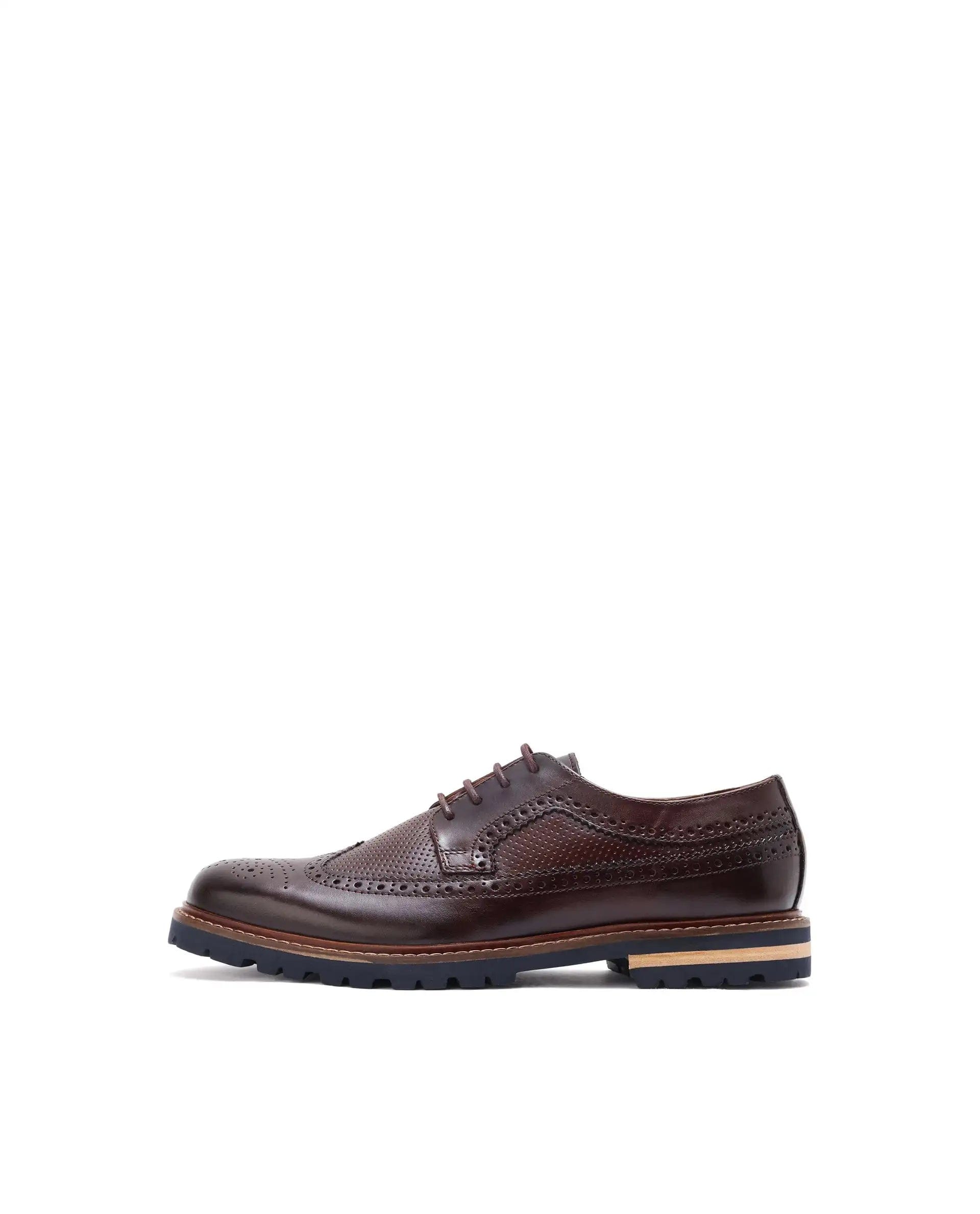 RAREZ Rare Rabbit Mens Brox Maroon Derby Lace - Up Brogue Detailing Leather Formal Shoes