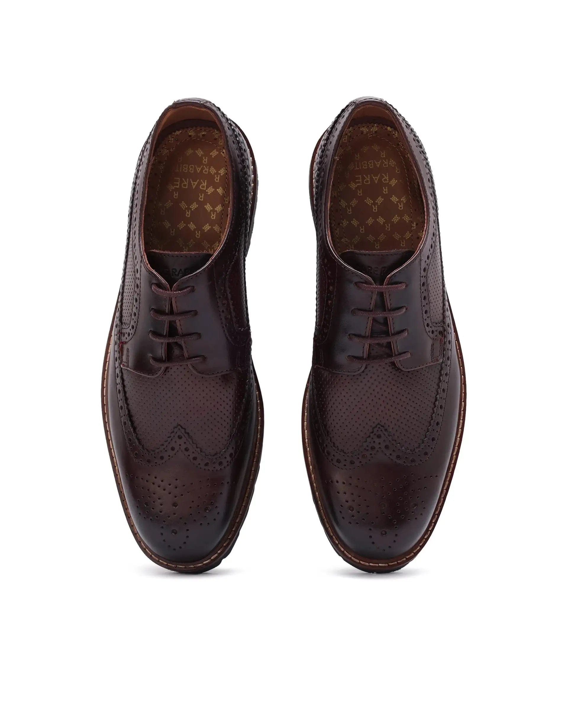 RAREZ Rare Rabbit Mens Brox Maroon Derby Lace - Up Brogue Detailing Leather Formal Shoes