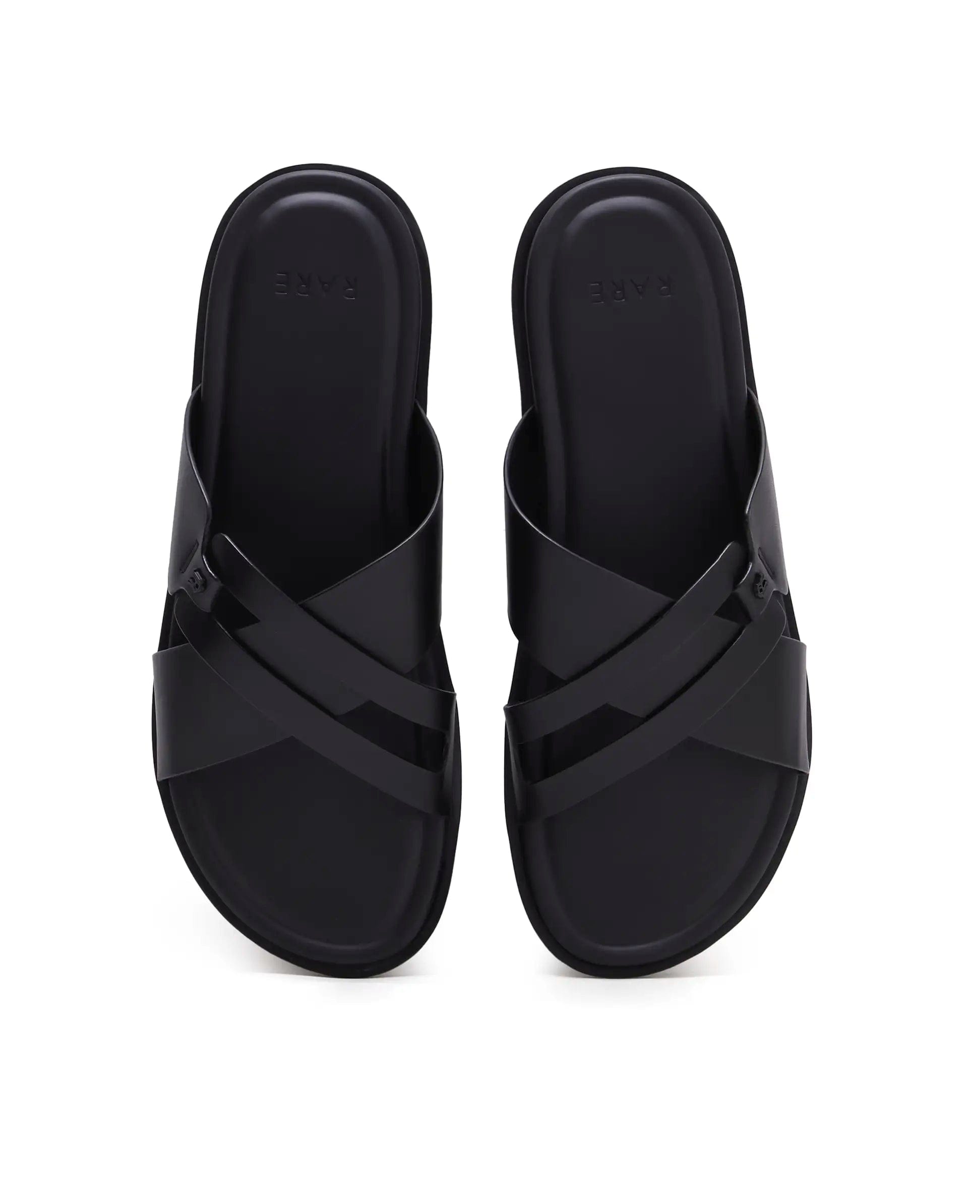 Rarez Men's Kross Black Leather Regular Sandal