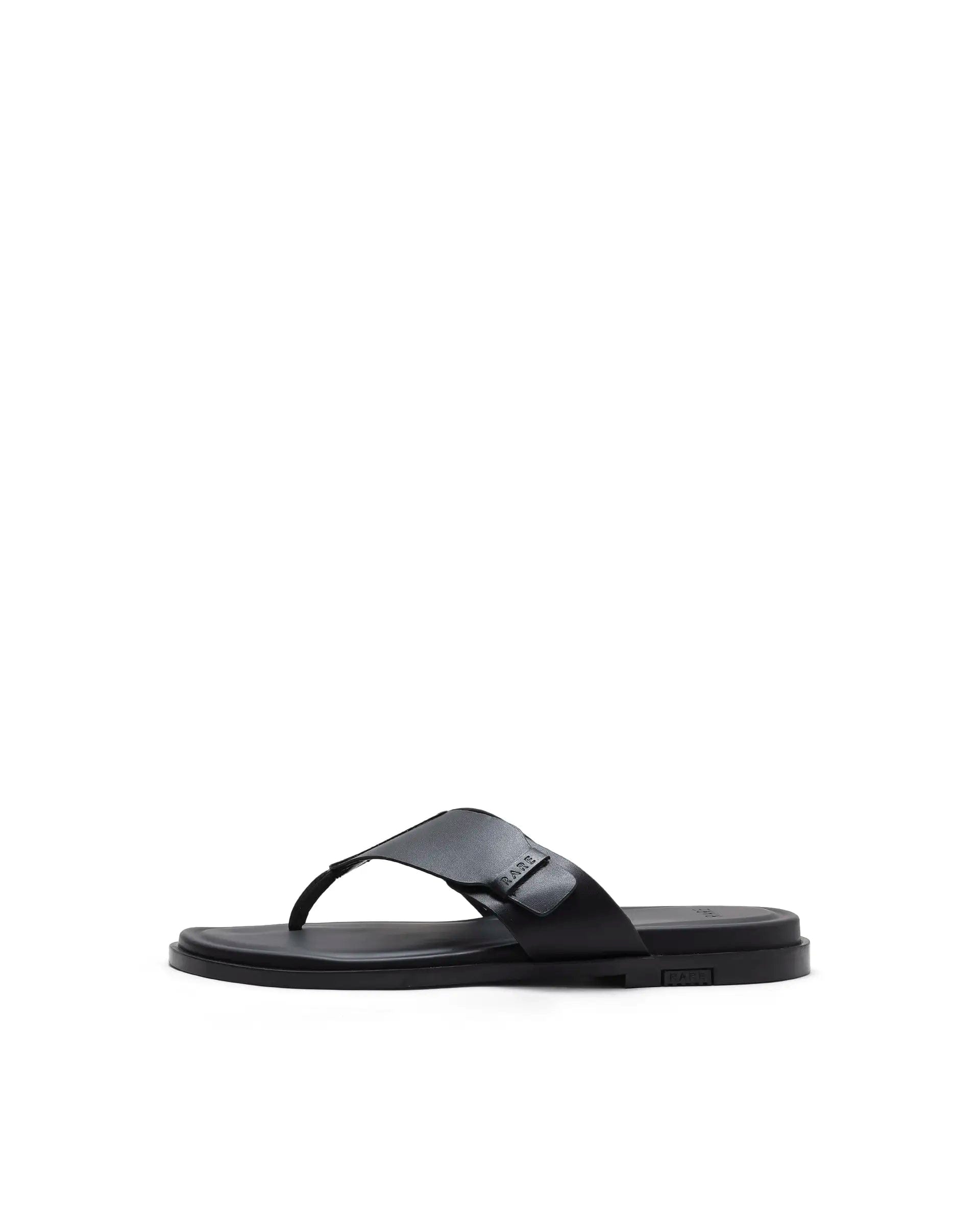Rarez Men's Finn Black Leather Regular Sandal