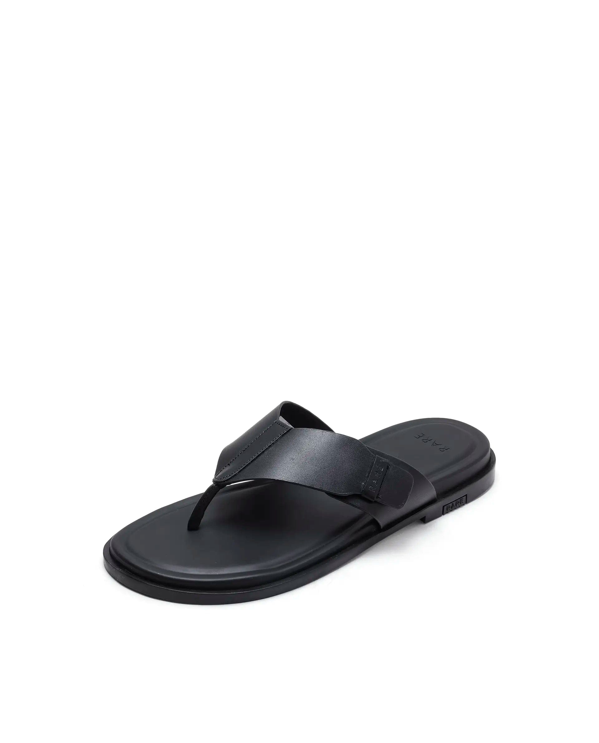 Rarez Men's Finn Black Leather Regular Sandal
