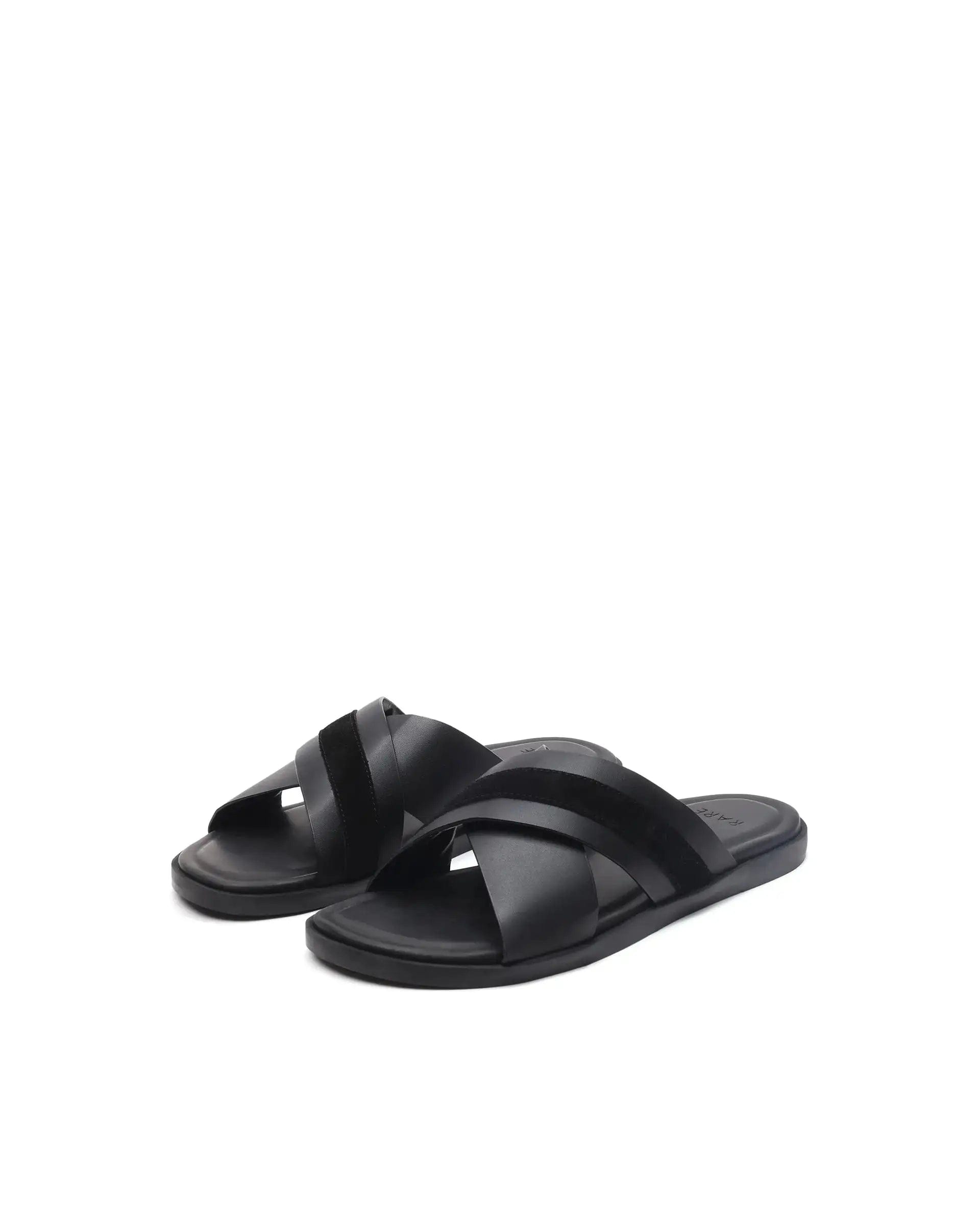 RAREZ Rare Rabbit Men's Stride Black Slip - On Closure Sandal