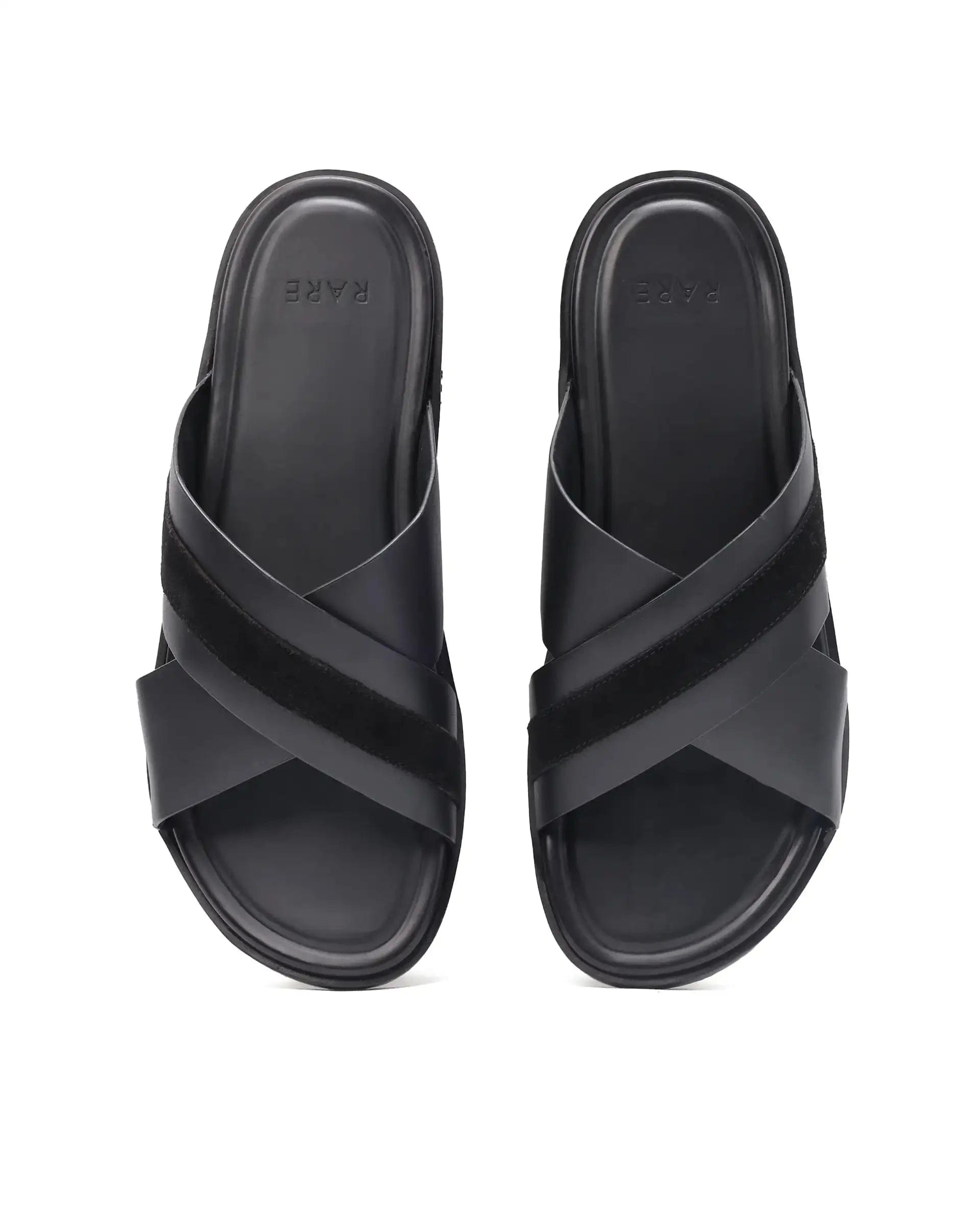 RAREZ Rare Rabbit Men's Stride Black Slip - On Closure Sandal