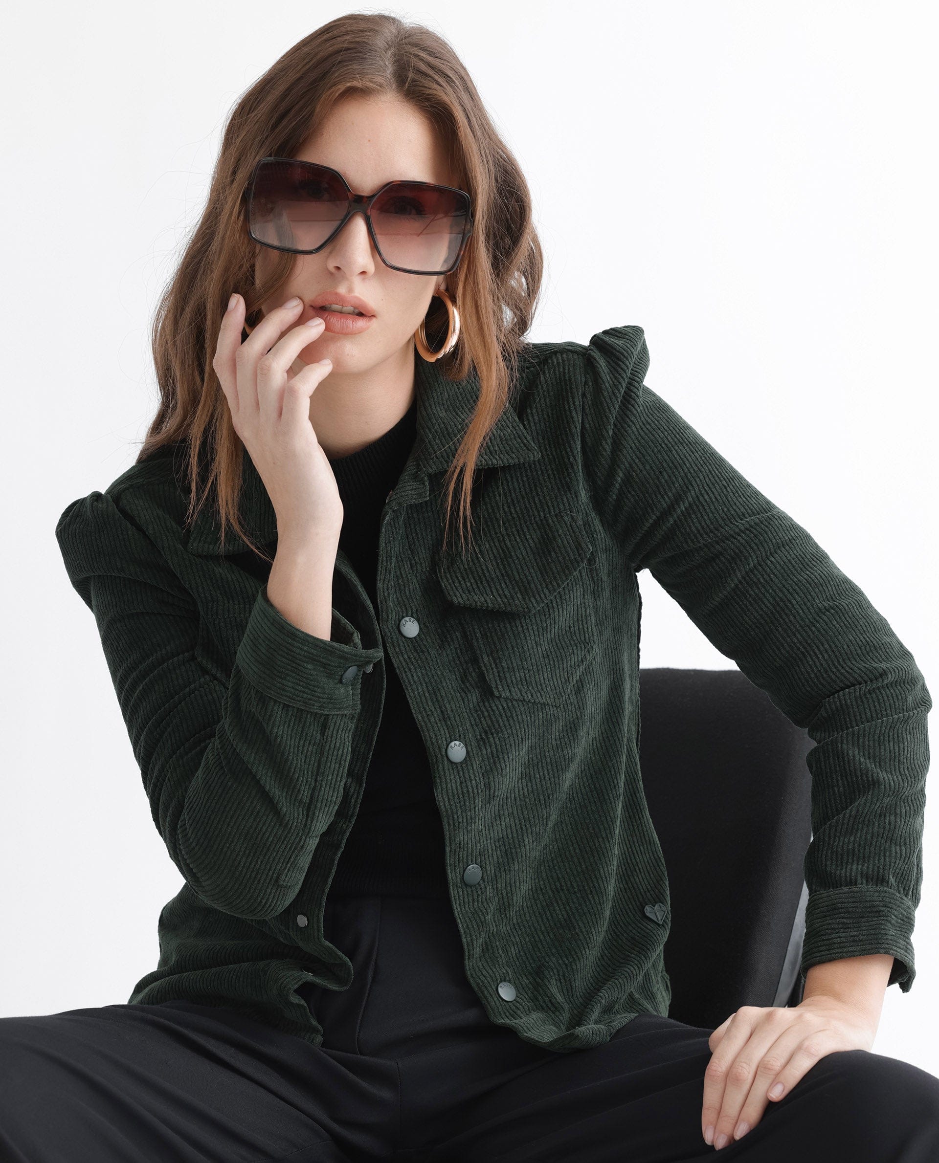 Rareism Women's Mooney Green Polyester Spread Collar Plain Regular Fit Jacket