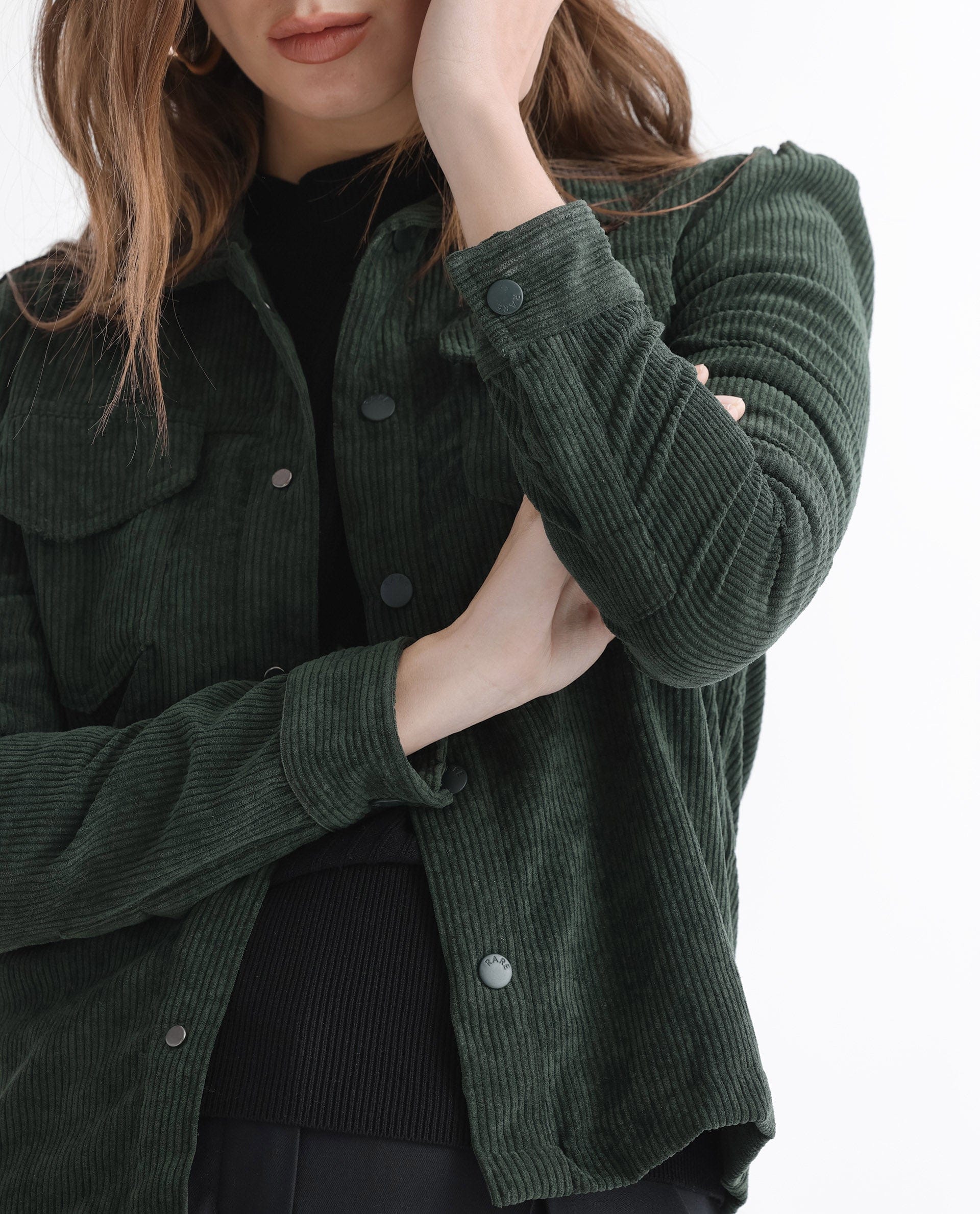 Rareism Women's Mooney Green Polyester Spread Collar Plain Regular Fit Jacket