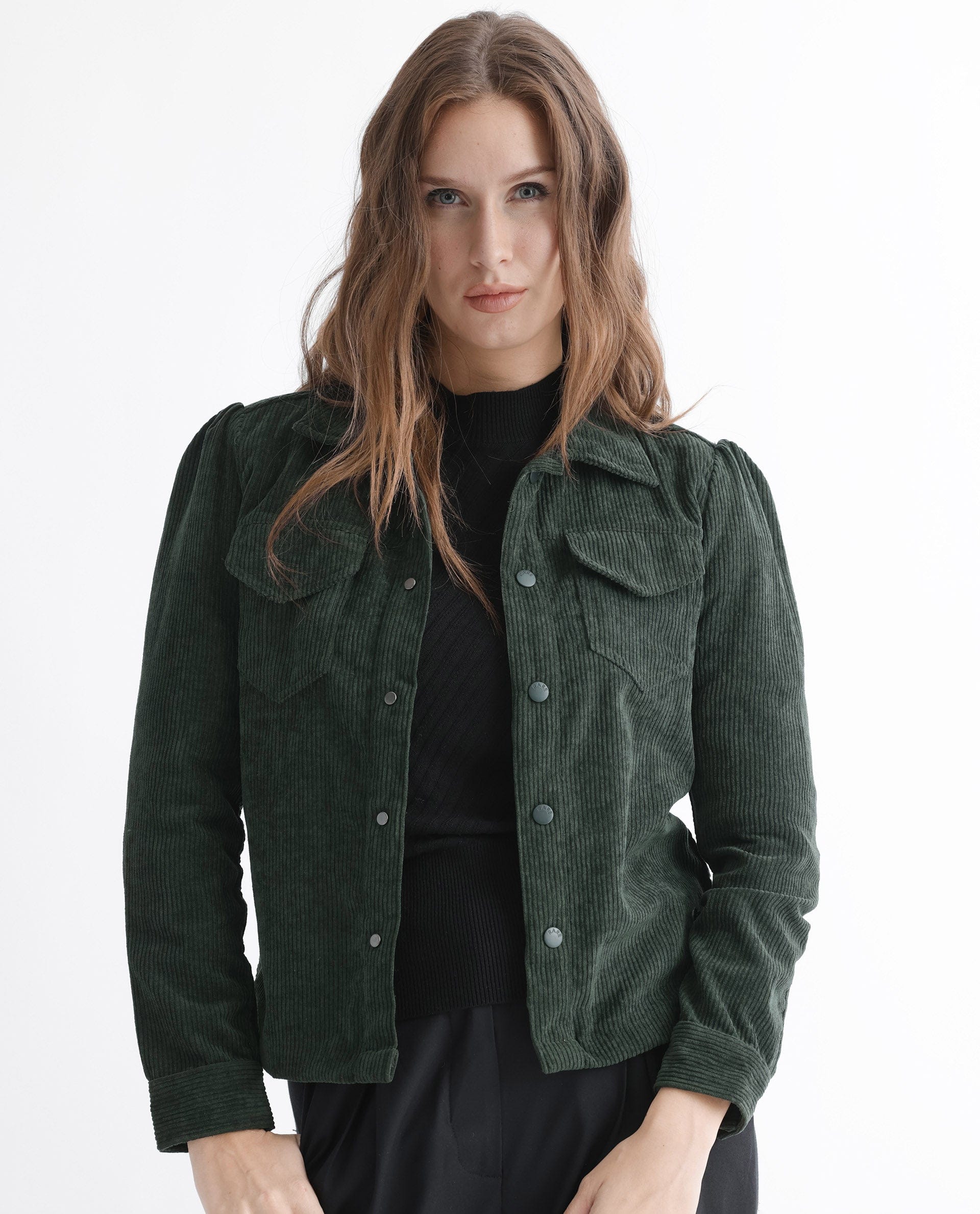 Rareism Women's Mooney Green Polyester Spread Collar Plain Regular Fit Jacket