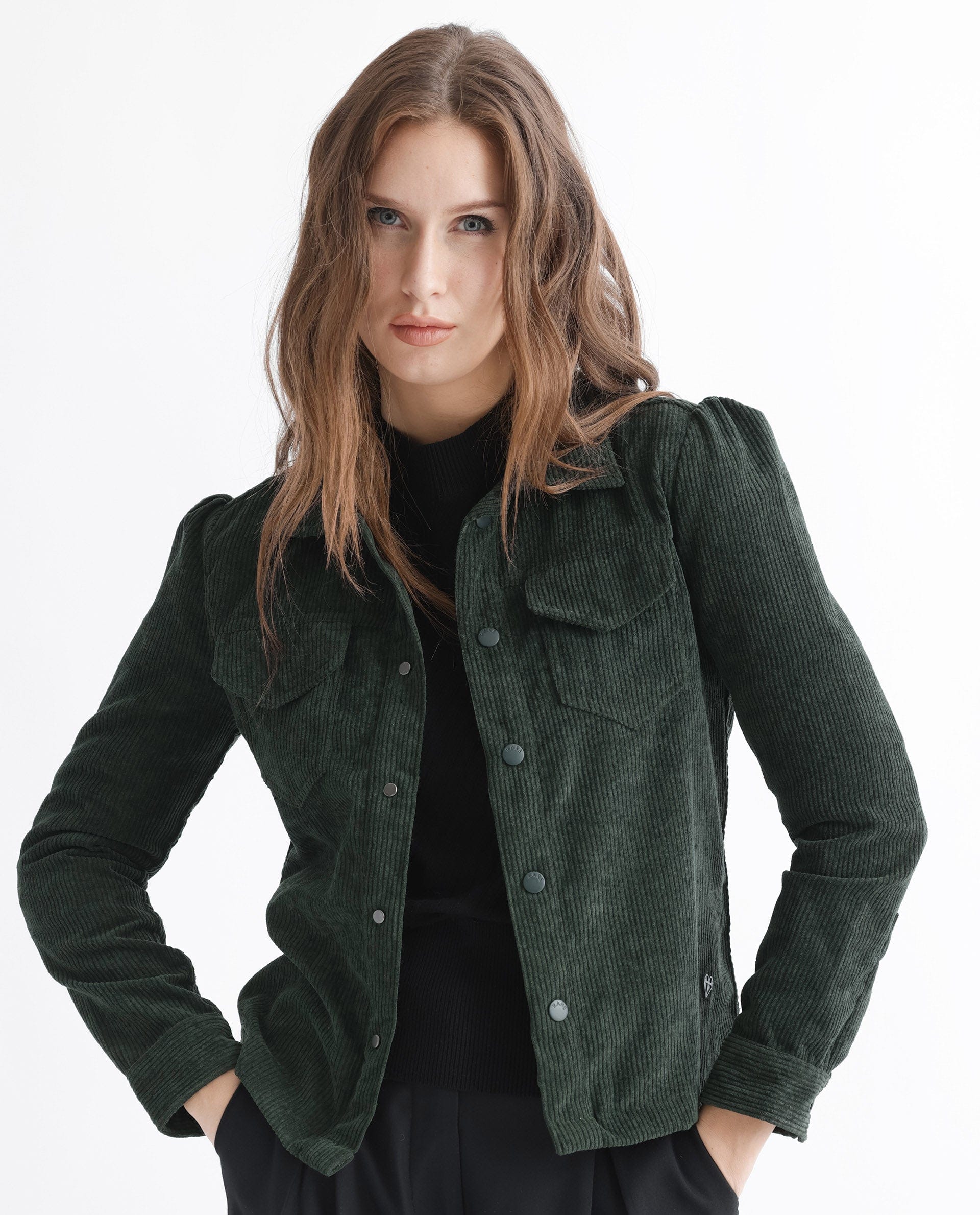 Rareism Women's Mooney Green Polyester Spread Collar Plain Regular Fit Jacket