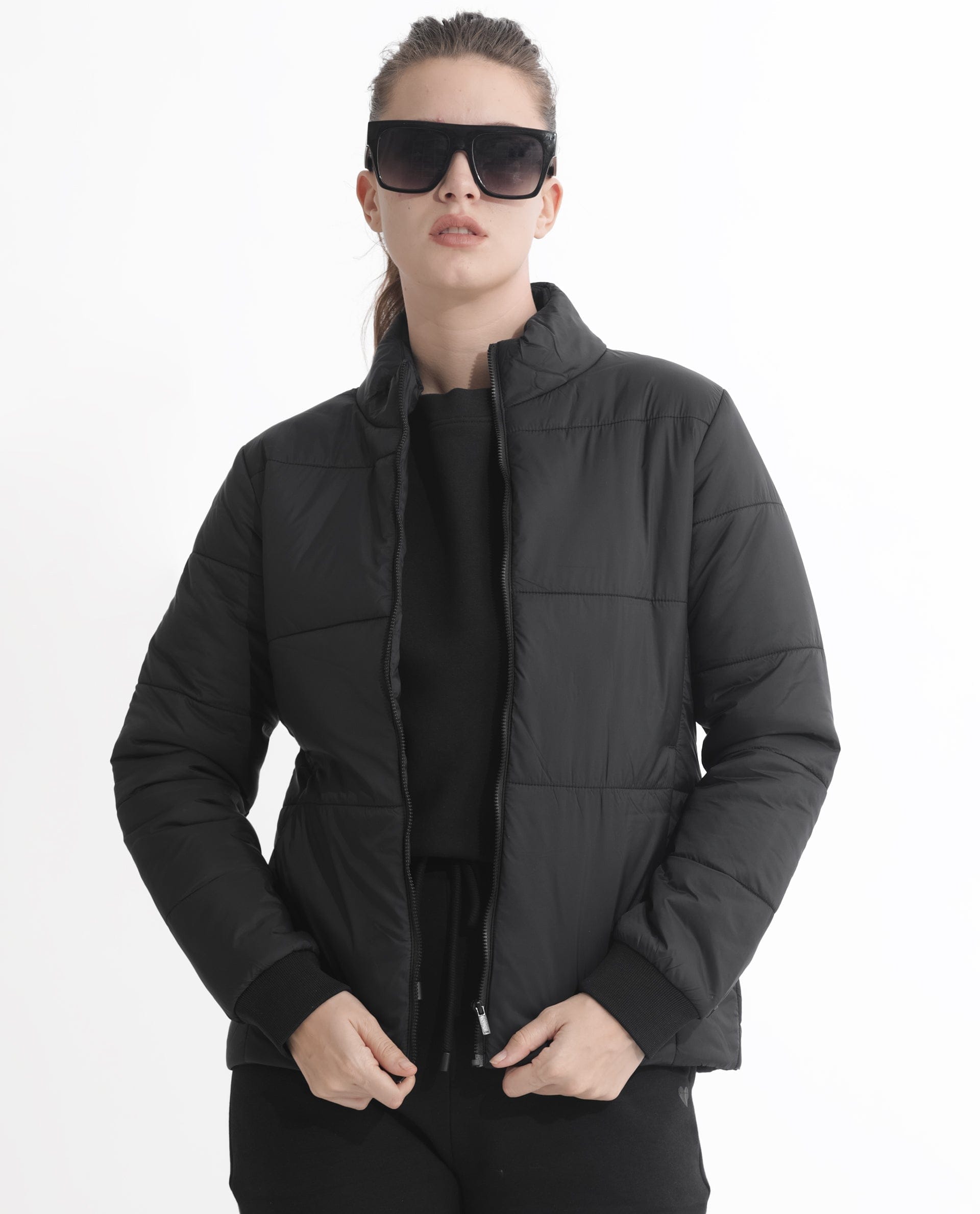 Rareism Women's Glasha Ls Black Polyester High Neck Plain Regular Fit Jacket