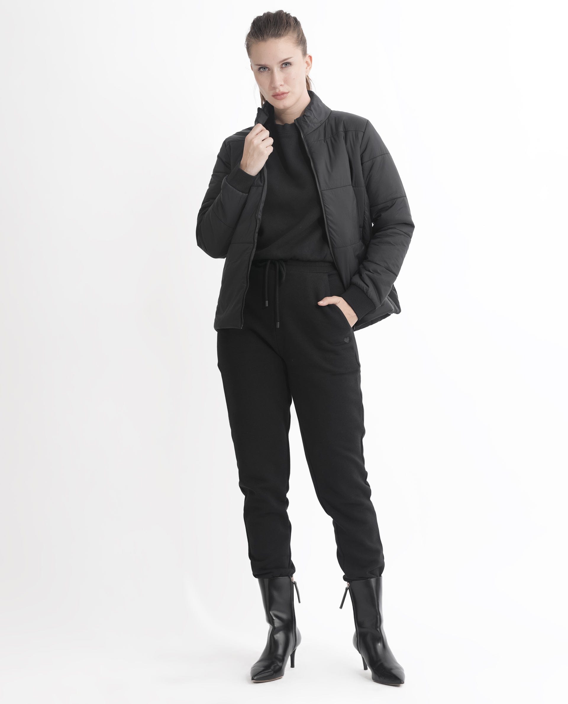 Rareism Women's Glasha Ls Black Polyester High Neck Plain Regular Fit Jacket
