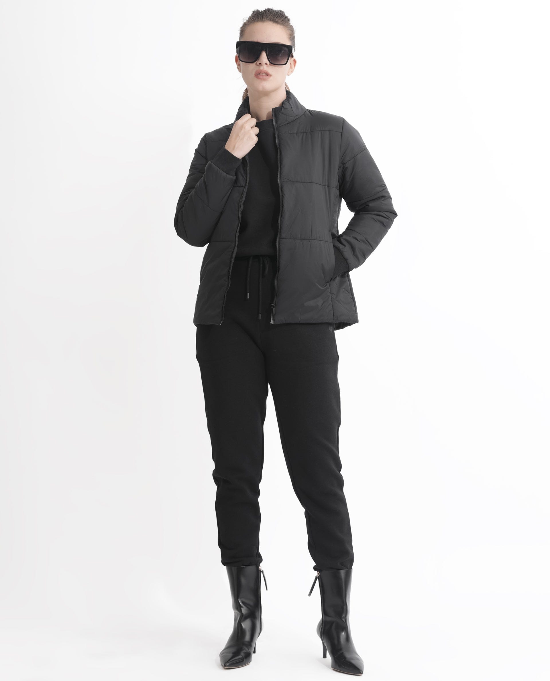 Rareism Women's Glasha Ls Black Polyester High Neck Plain Regular Fit Jacket