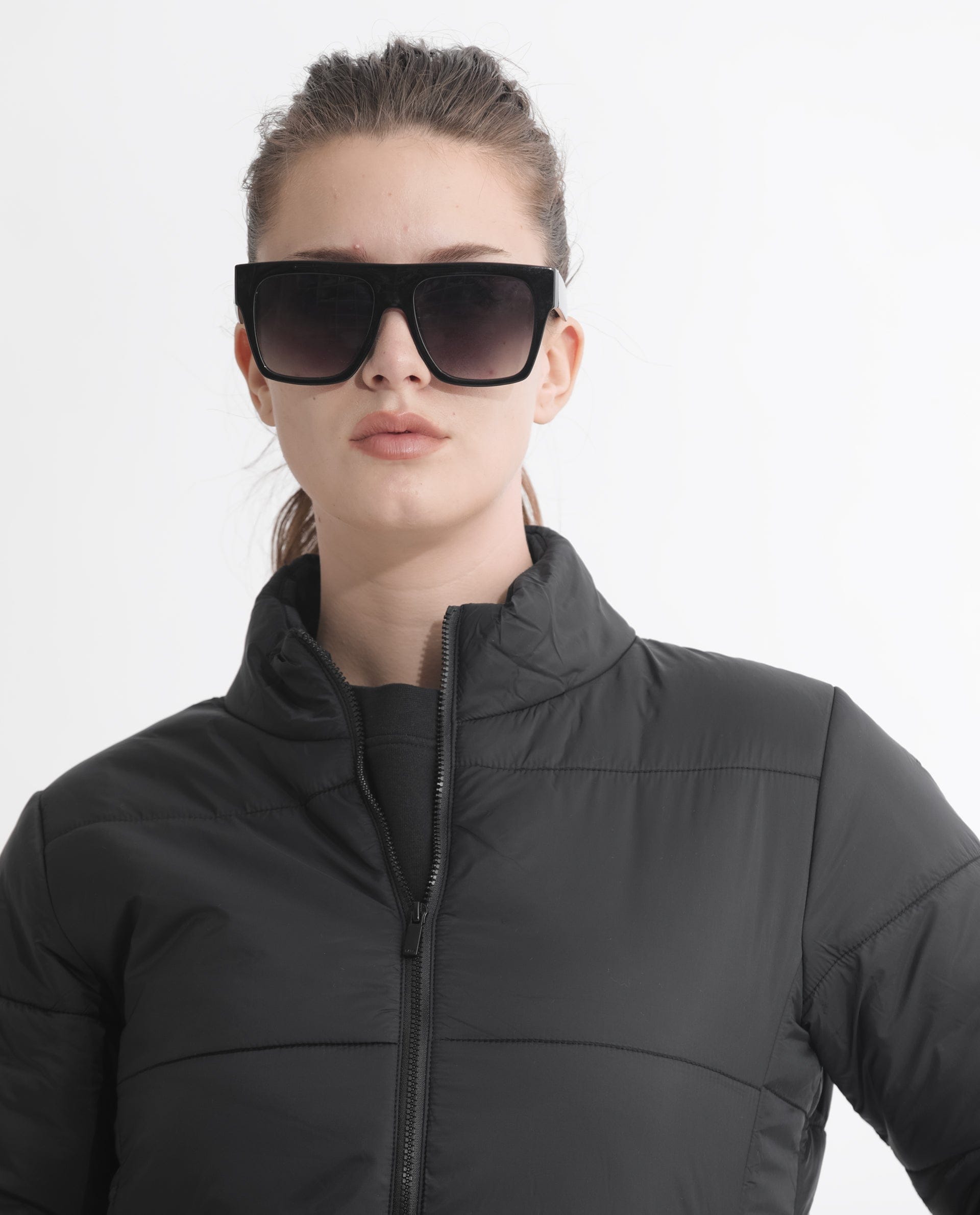 Rareism Women's Glasha Ls Black Polyester High Neck Plain Regular Fit Jacket