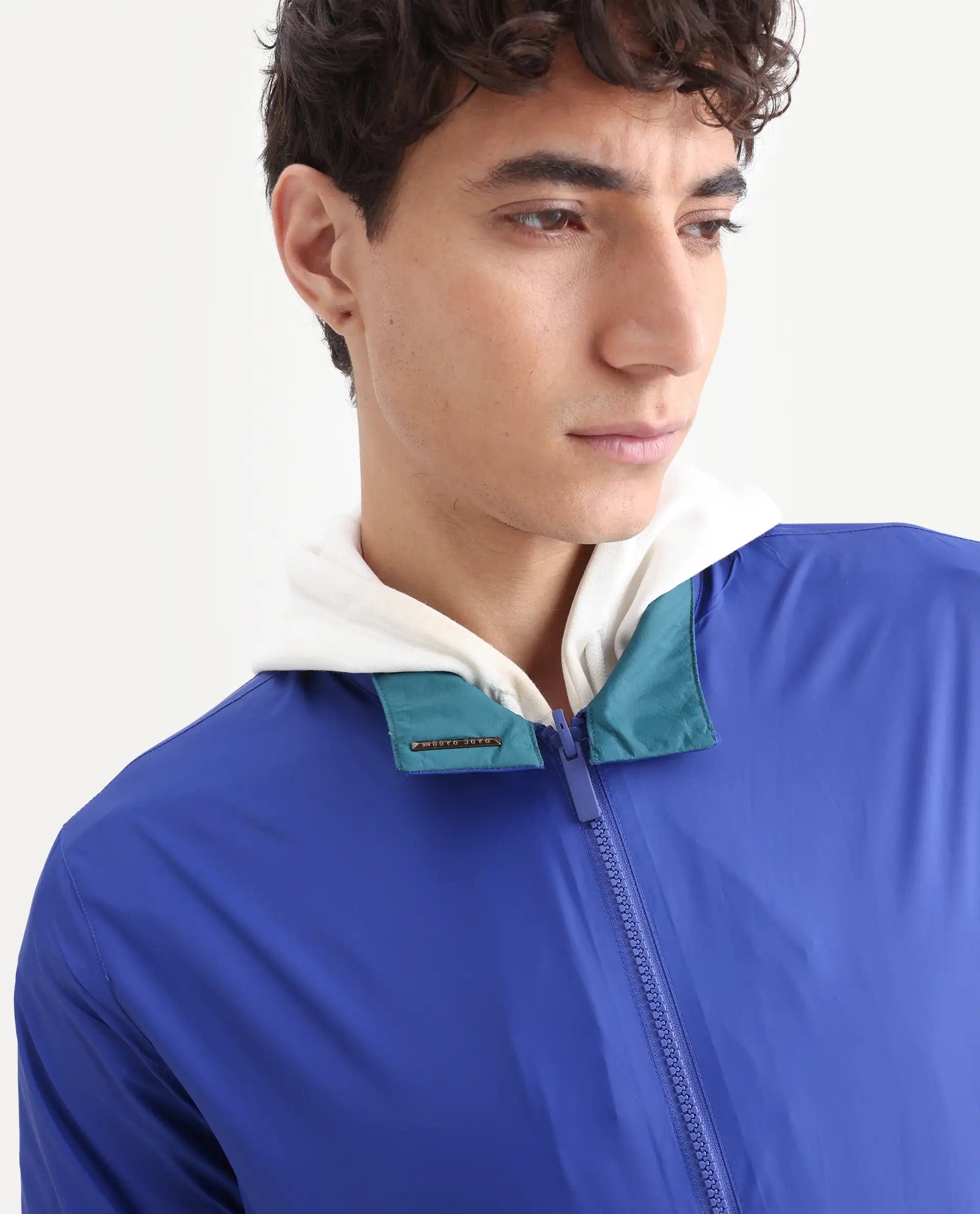 RARE Rabbit Men's Adol Petrol Polyester Plain Regular Fit Full Sleeve Mandarin Collar Jacket