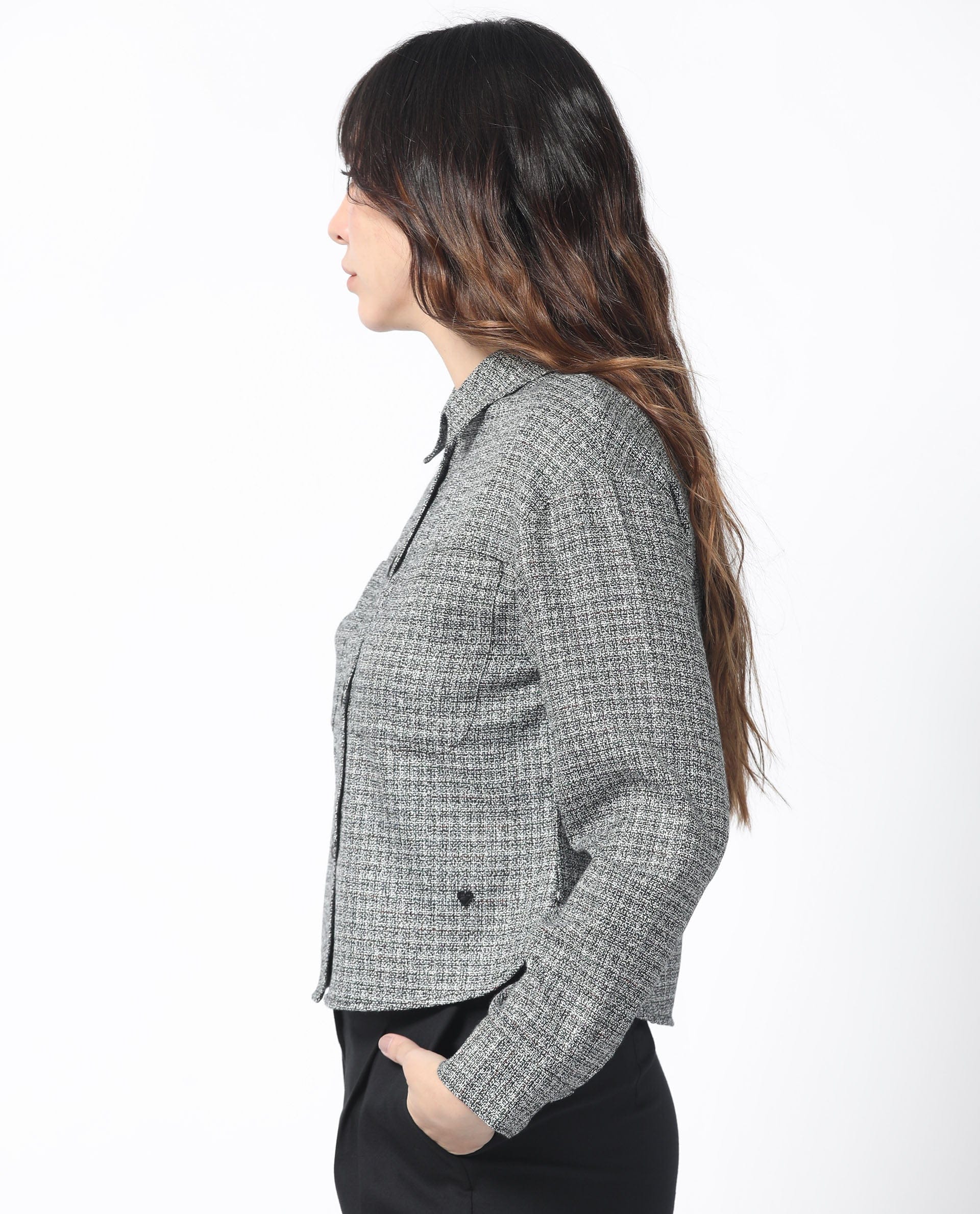 Rareism Women's Atmos Black Polyester Spread Collar Textured Regular Fit Jacket