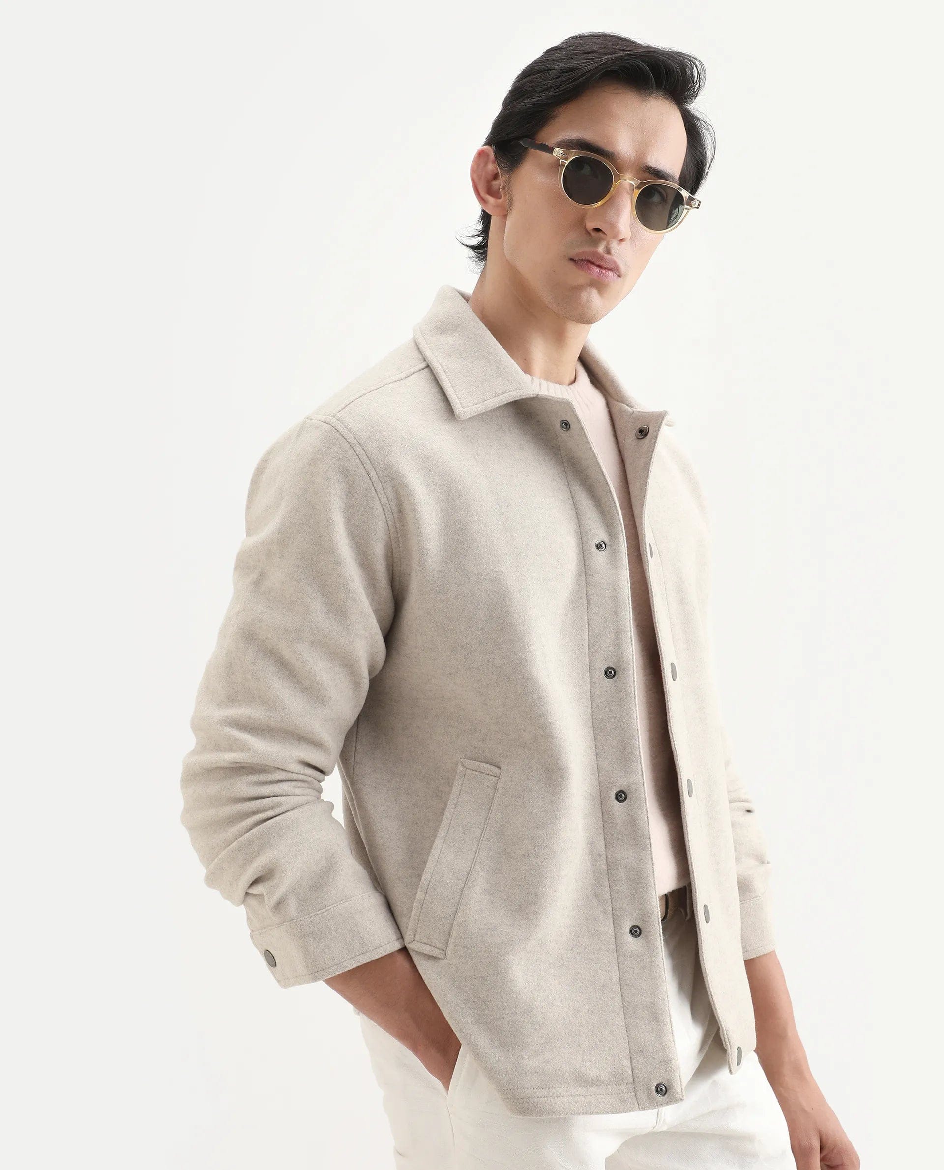 RARE Rabbit Men's Mahu Brown Cotton Blend Fabric Spread Collar Regular Fit Plain Jacket