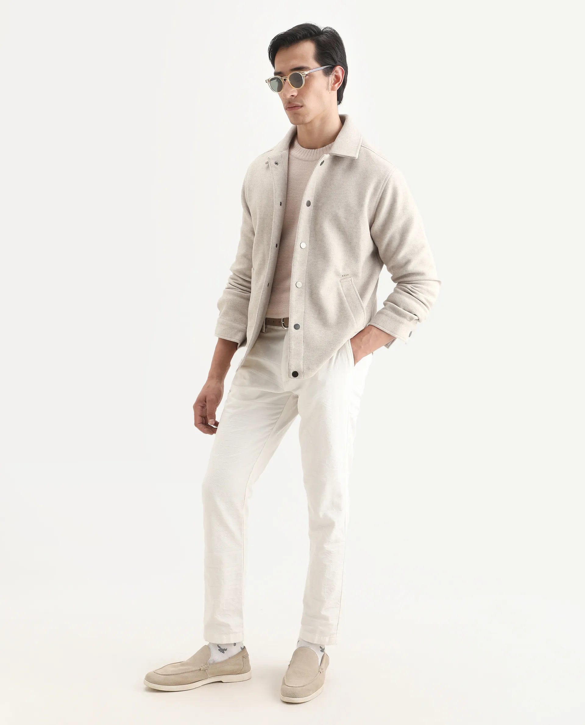 RARE Rabbit Men's Mahu Brown Cotton Blend Fabric Spread Collar Regular Fit Plain Jacket