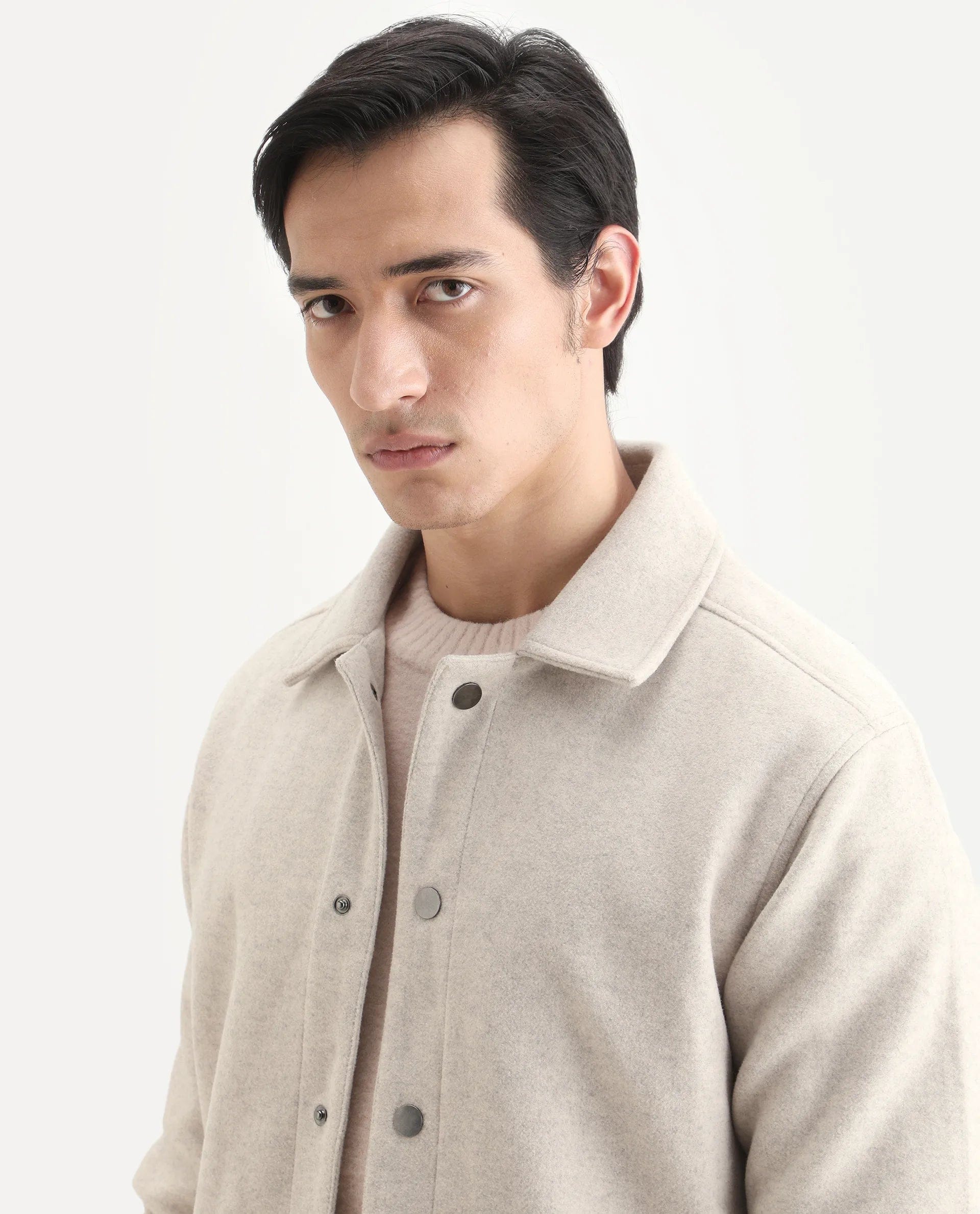 RARE Rabbit Men's Mahu Brown Cotton Blend Fabric Spread Collar Regular Fit Plain Jacket