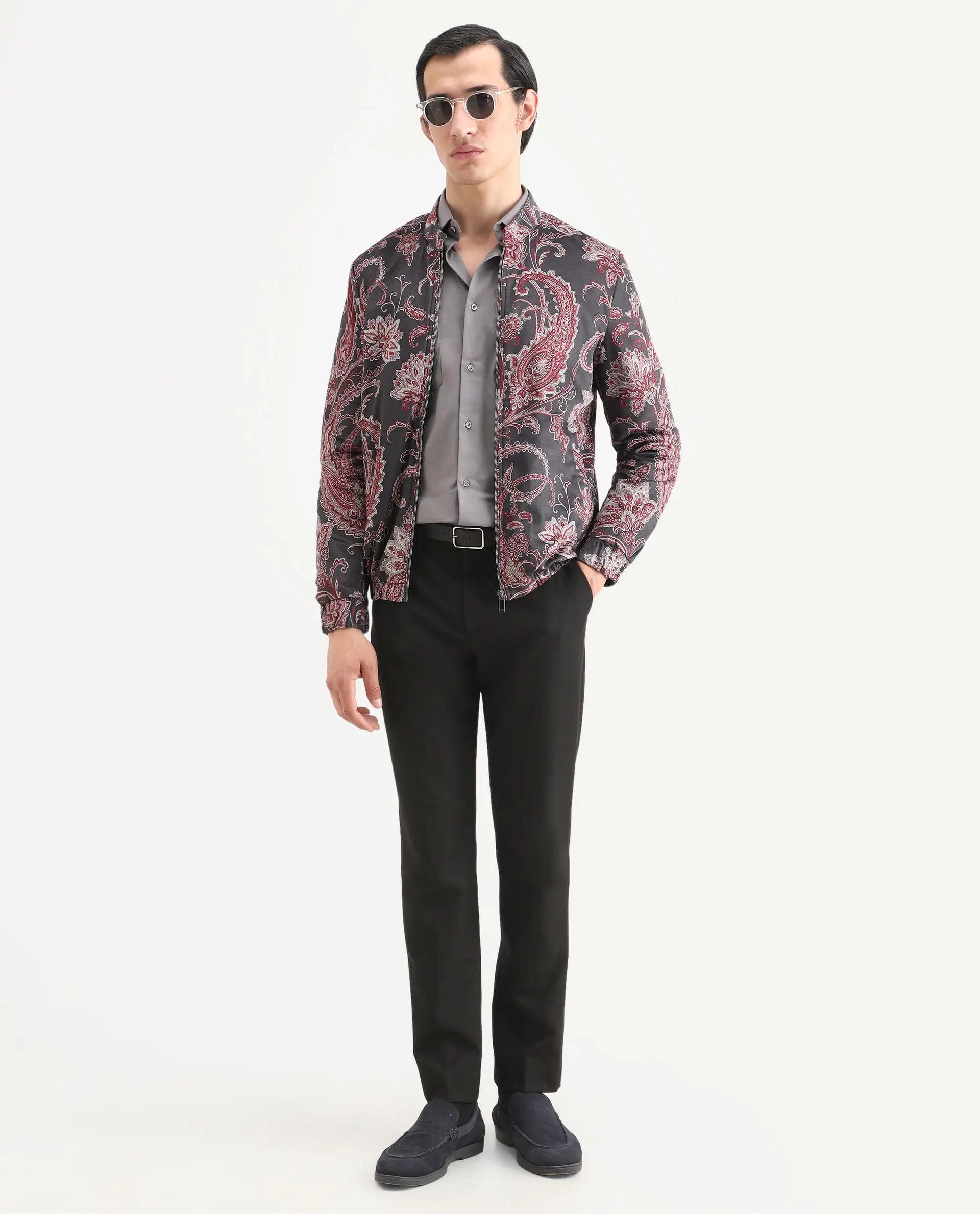RARE Rabbit Men's Dalia Black Polyester Paisley Print Regular Fit Full Sleeve Mandarin Collar Jacket