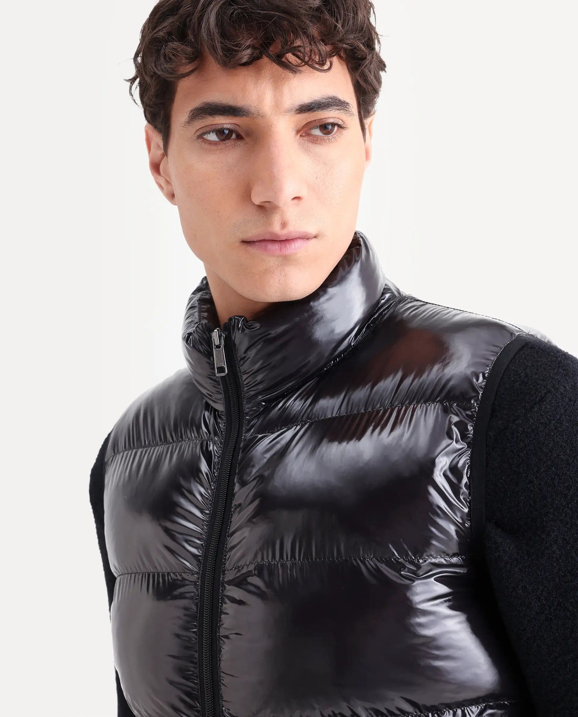 RARE Rabbit Men's Cover Black Polyester Plain Relaxed Fit Sleeveless High Neck Jacket