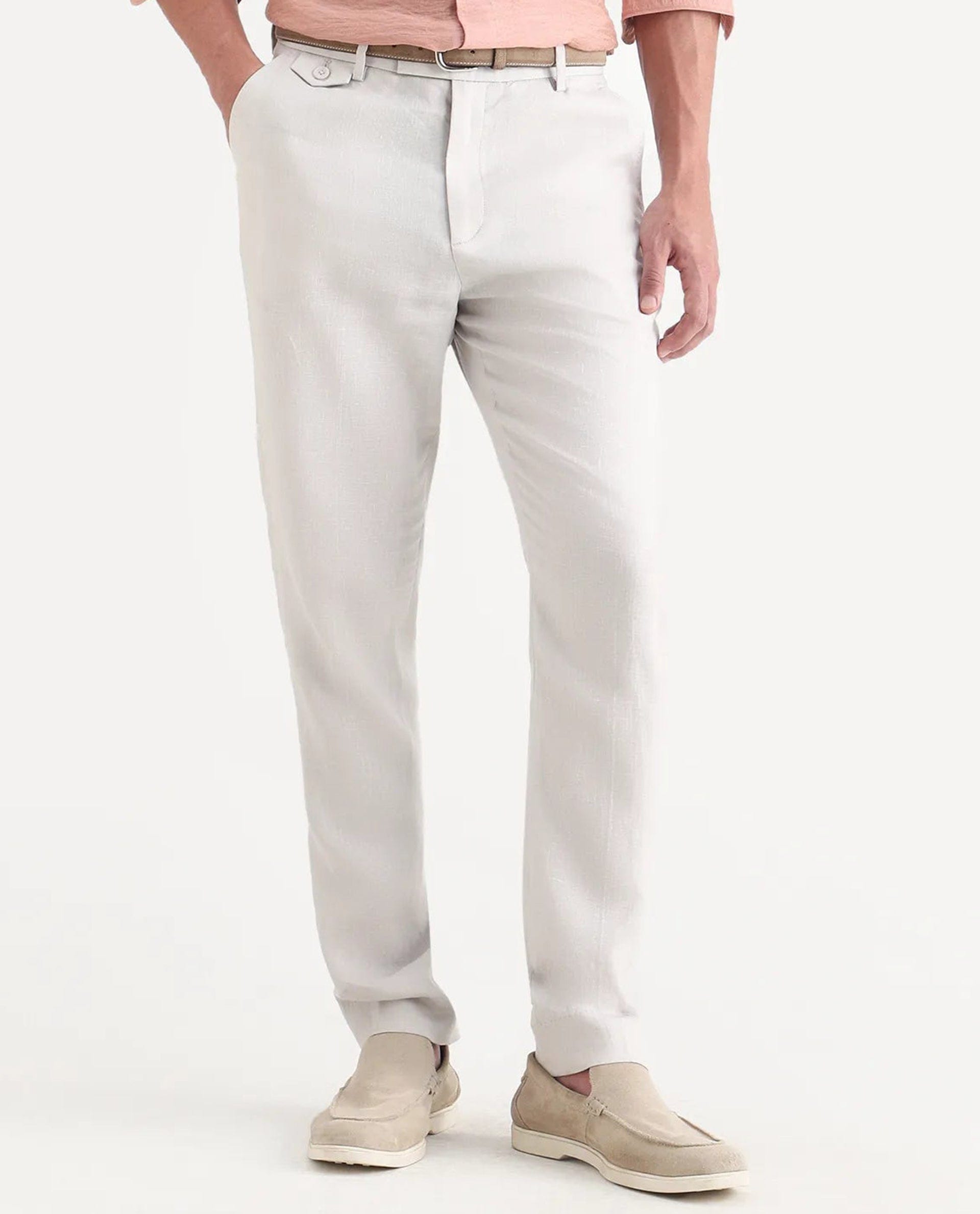 RARE Rabbit Men's Arcelo - Ss26 Off White 100% Linen Fabric Regular Fit Plain Trouser