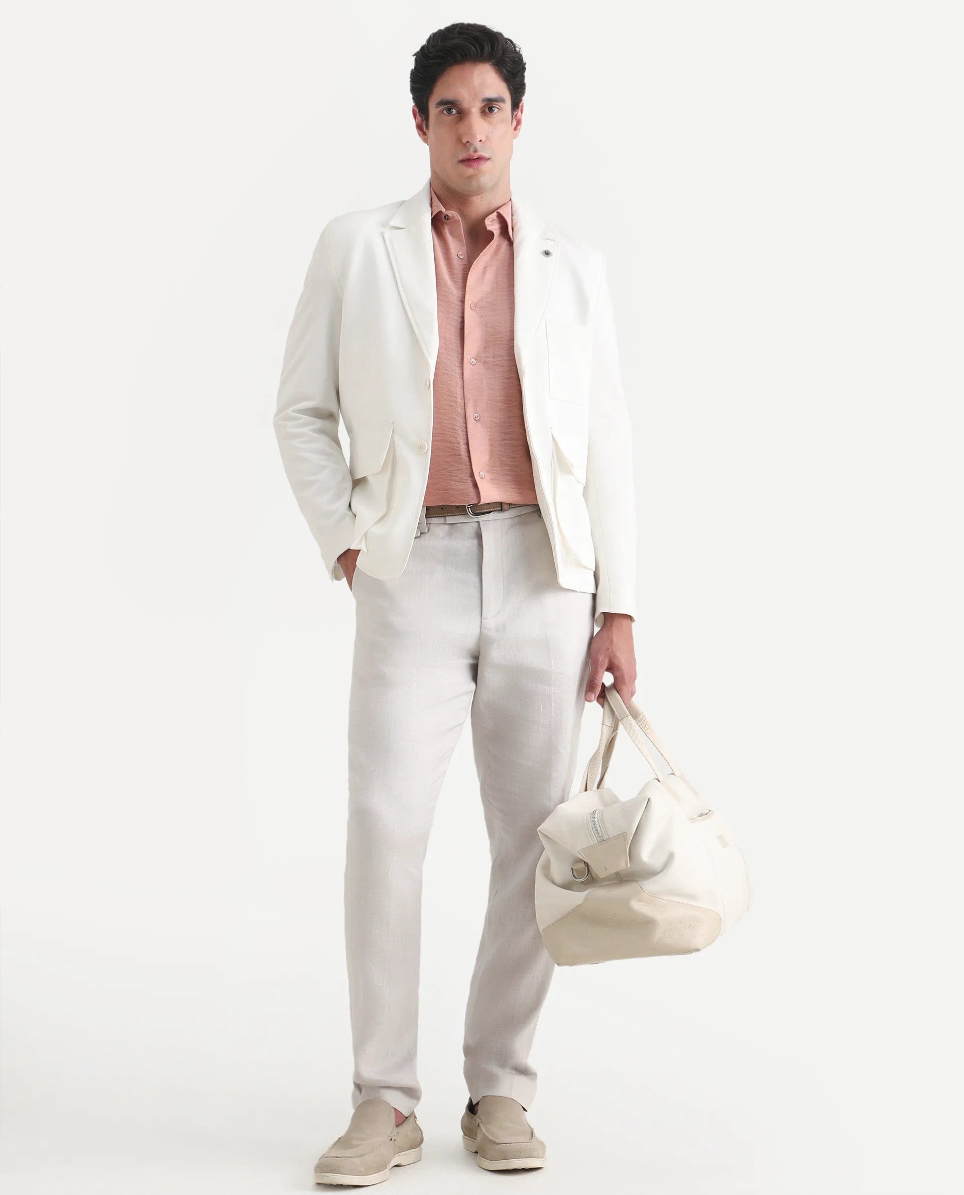 RARE Rabbit Men's Arcelo - Ss26 Off White 100% Linen Fabric Regular Fit Plain Trouser