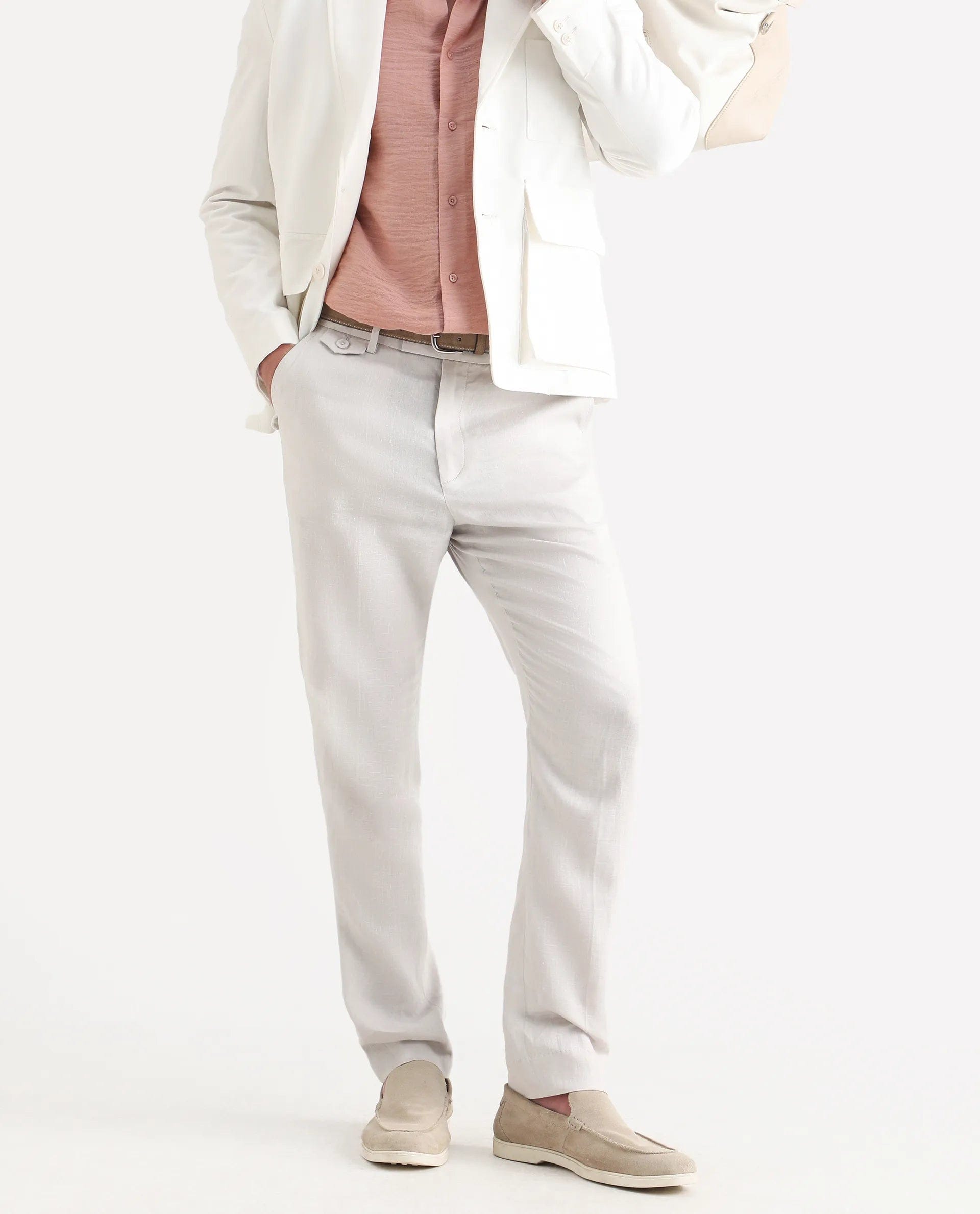 RARE Rabbit Men's Arcelo - Ss26 Off White 100% Linen Fabric Regular Fit Plain Trouser