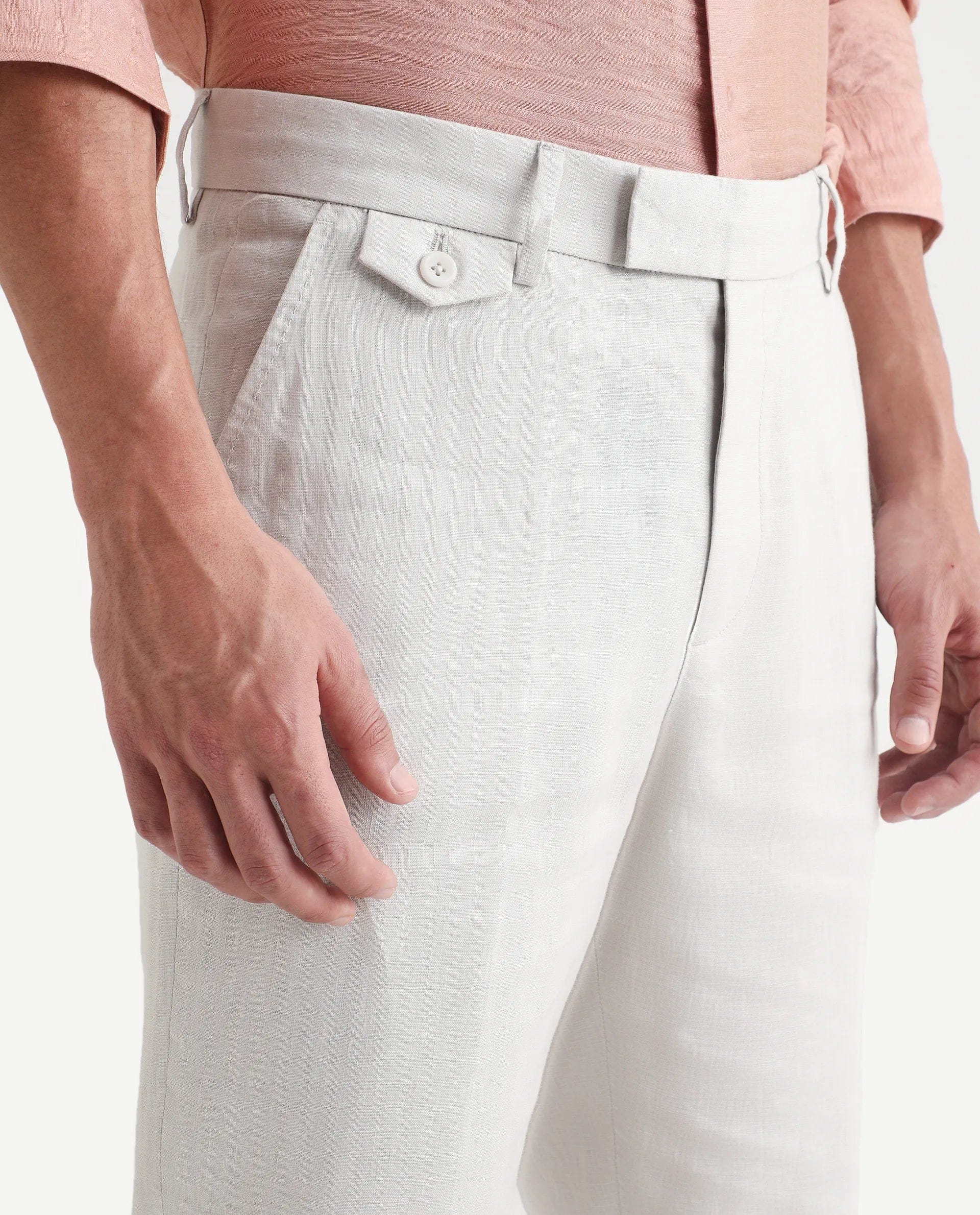 RARE Rabbit Men's Arcelo - Ss26 Off White 100% Linen Fabric Regular Fit Plain Trouser