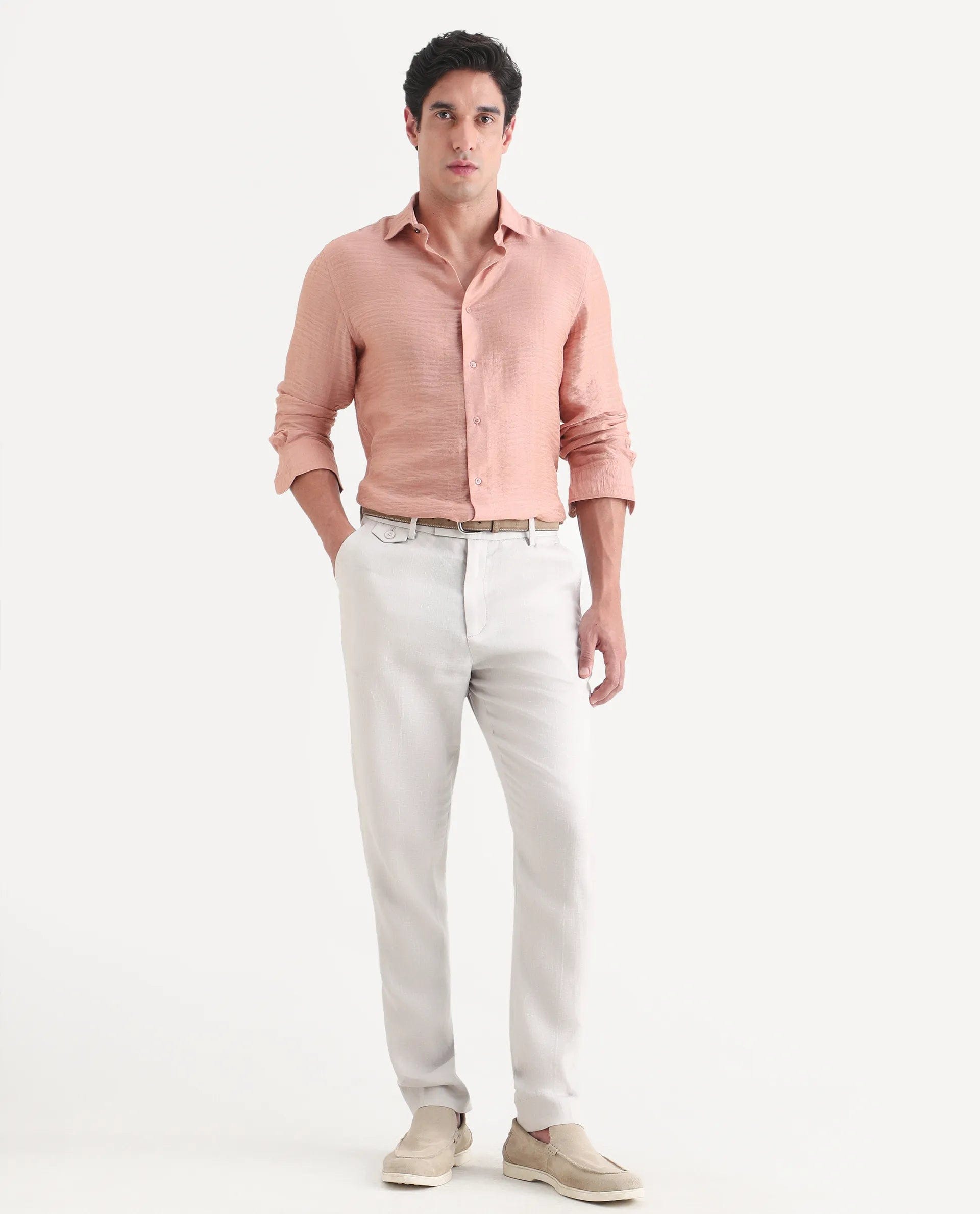 RARE Rabbit Men's Arcelo - Ss26 Off White 100% Linen Fabric Regular Fit Plain Trouser