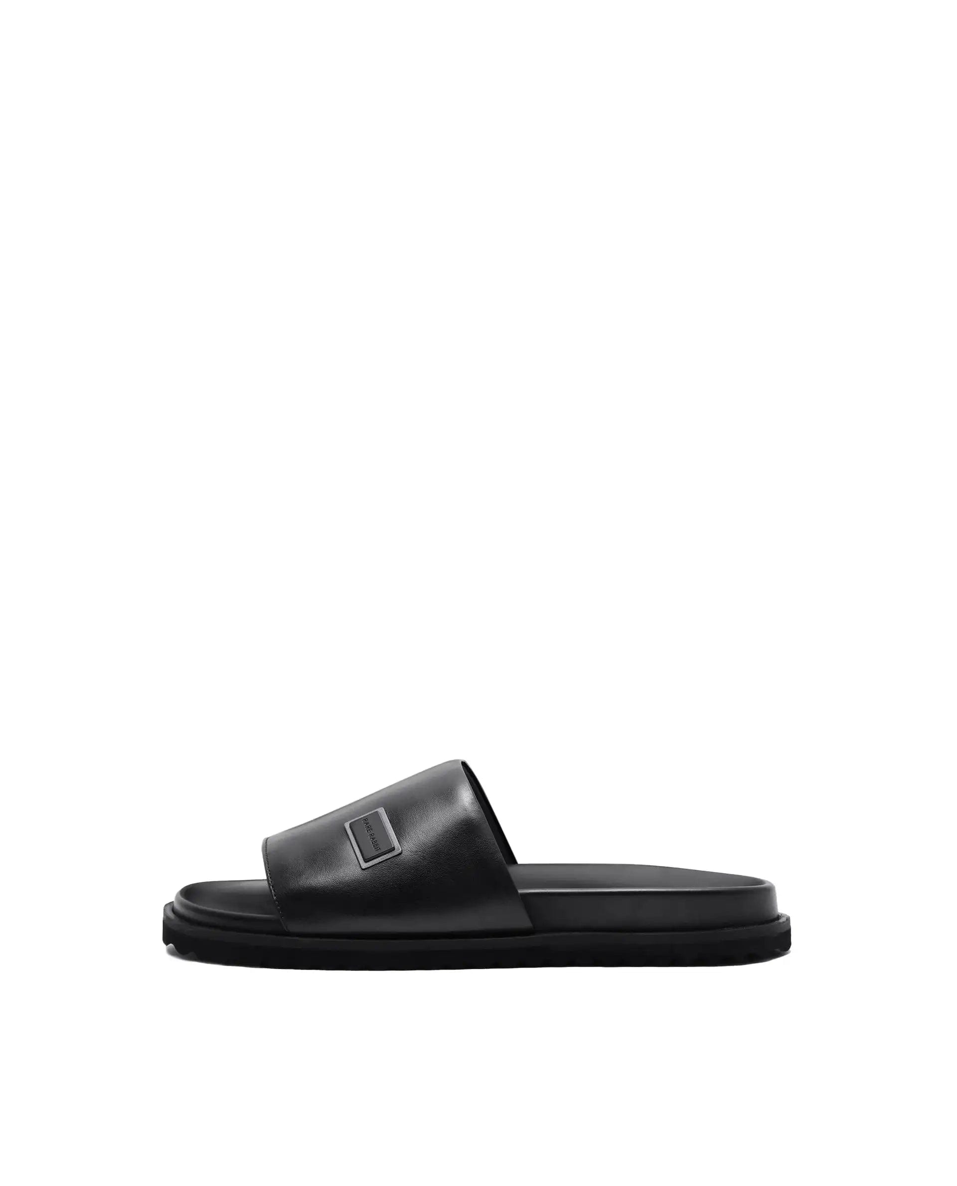 RAREZ Rare Rabbit Men Camden Black Leather Slip - On Closure Sandal