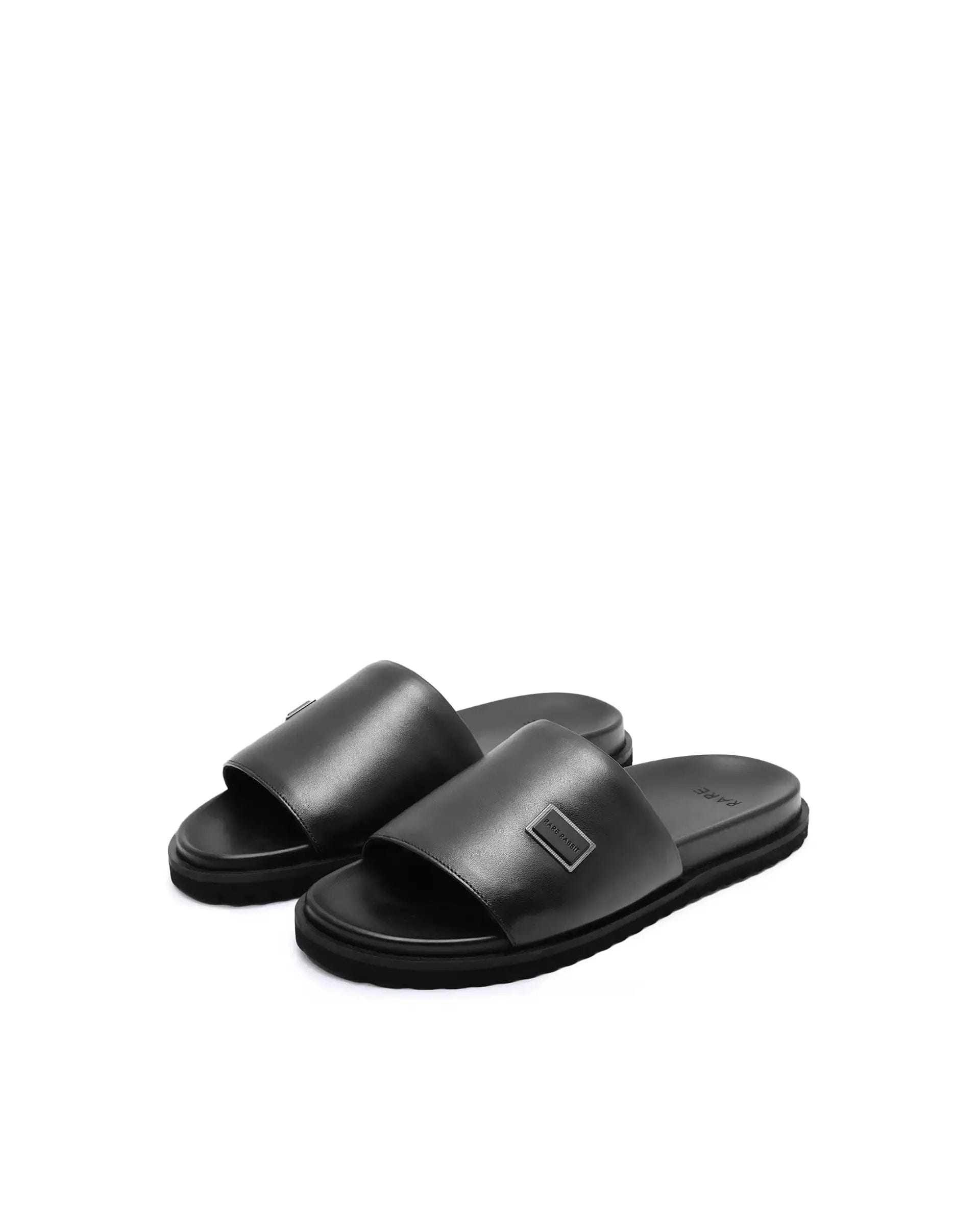RAREZ Rare Rabbit Men Camden Black Leather Slip - On Closure Sandal