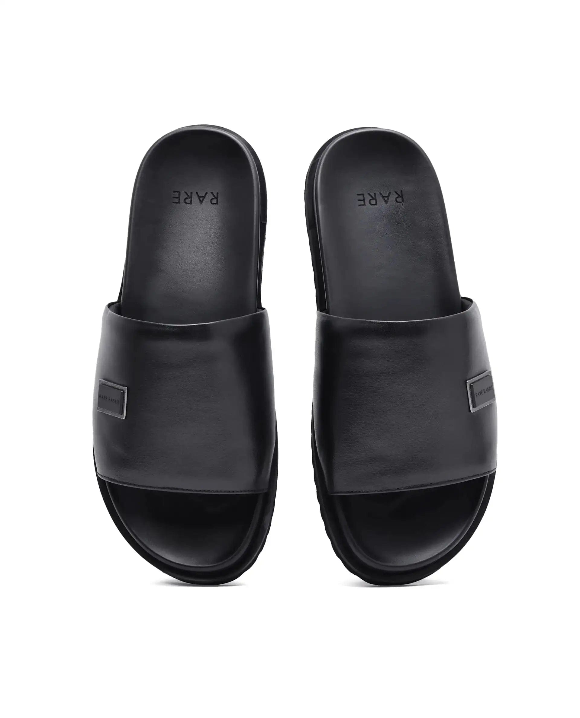 RAREZ Rare Rabbit Men Camden Black Leather Slip - On Closure Sandal