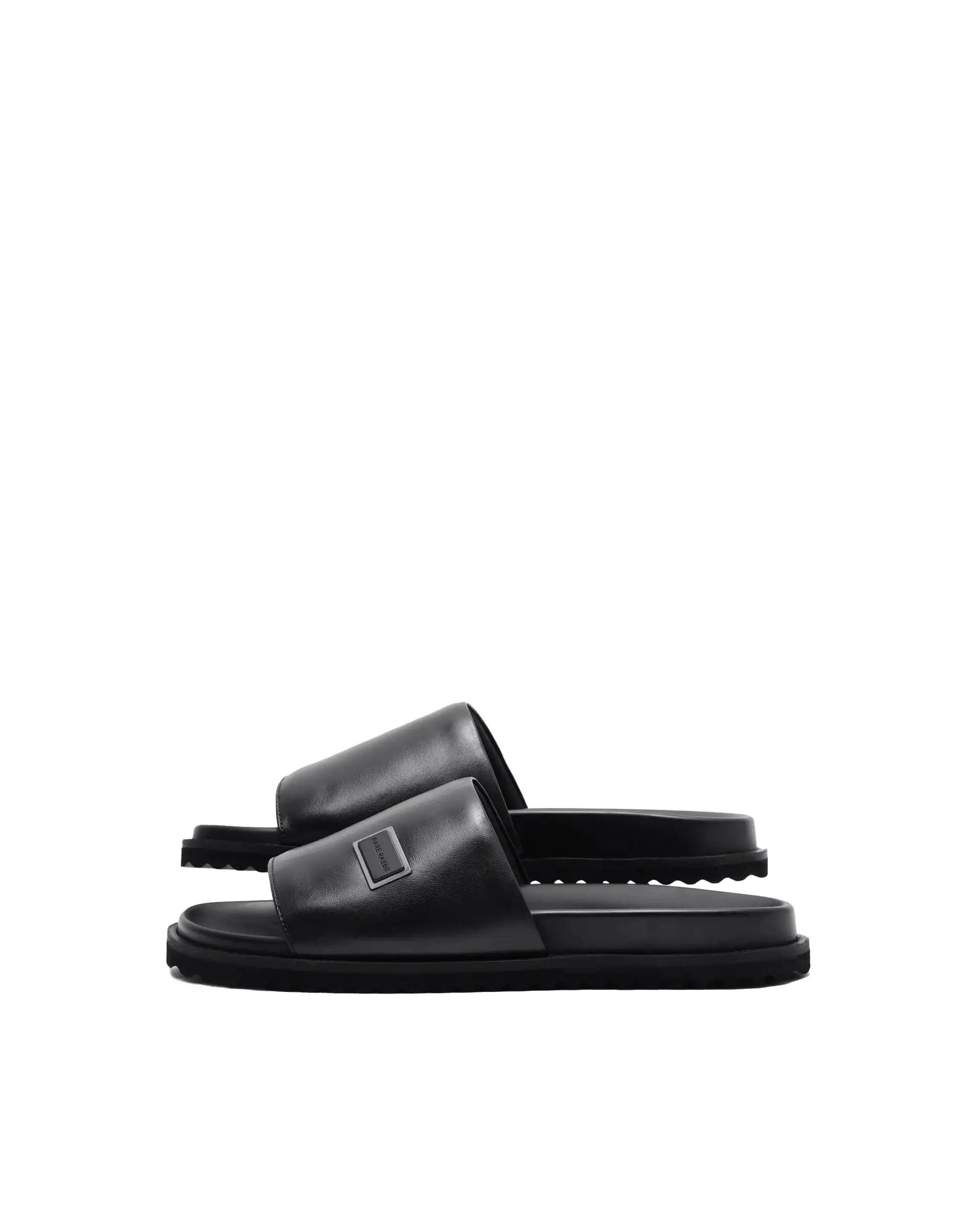 RAREZ Rare Rabbit Men Camden Black Leather Slip - On Closure Sandal